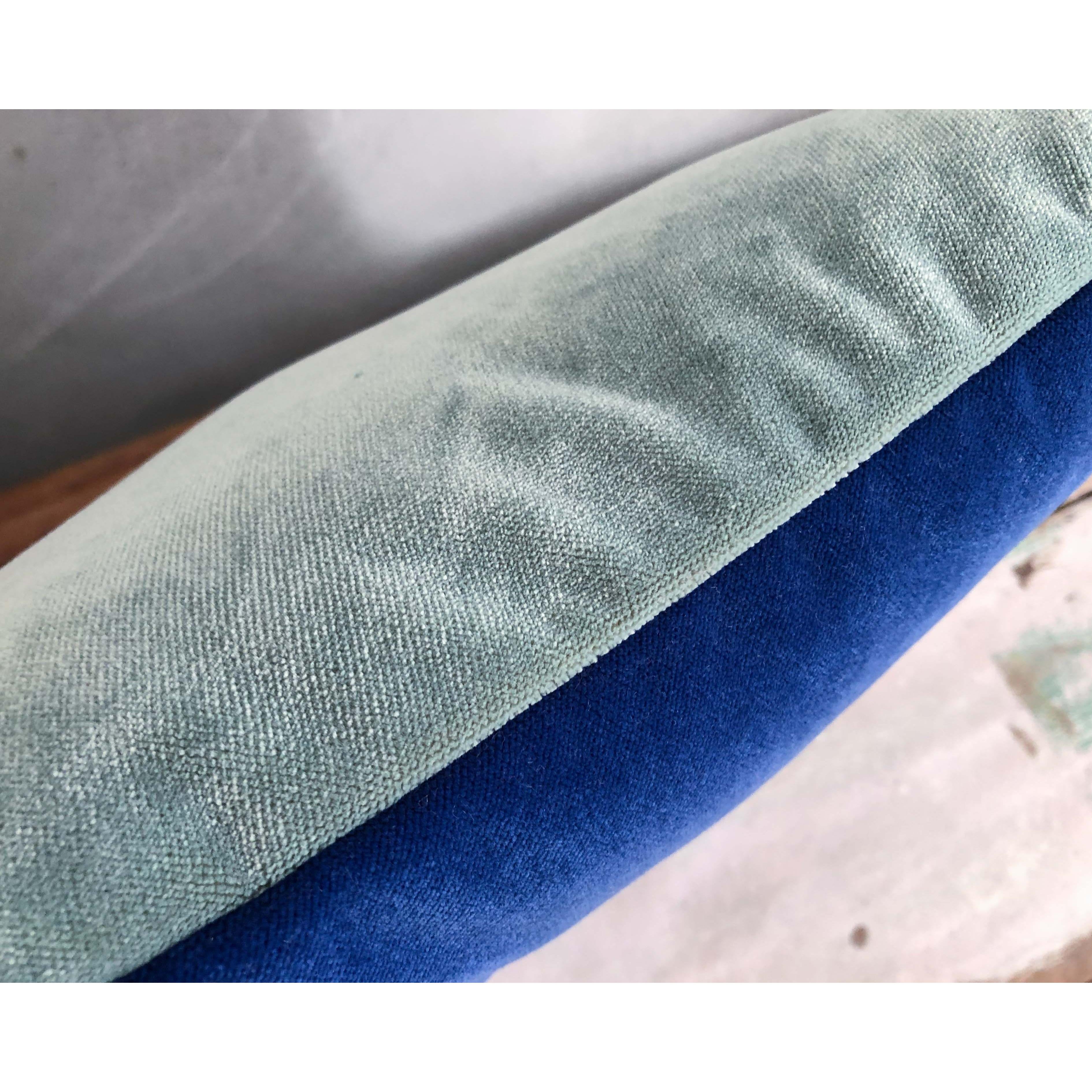 Çift Renkli Mavi Kadife Yastık Kılıfı