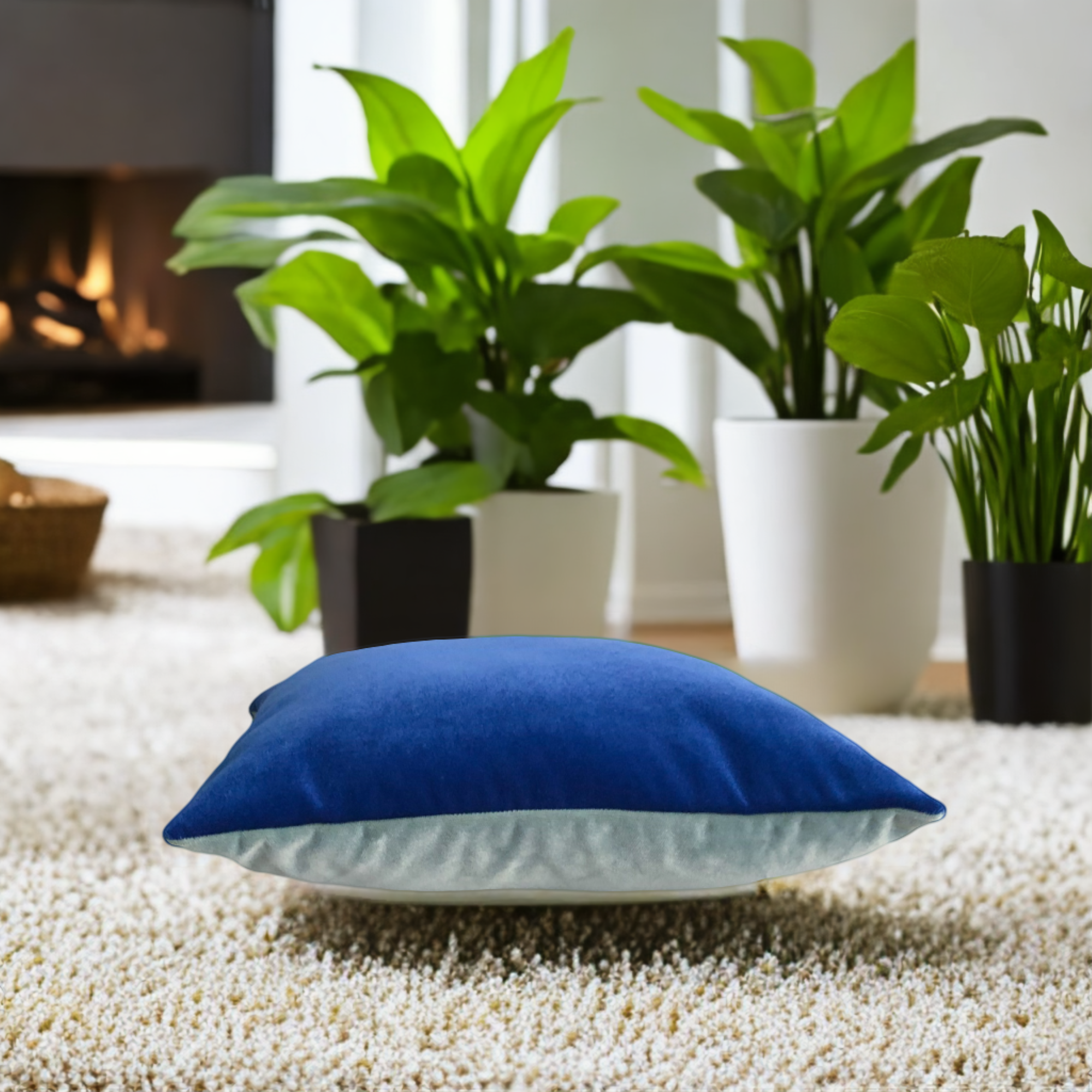 Çift Renkli Mavi Kadife Yastık Kılıfı