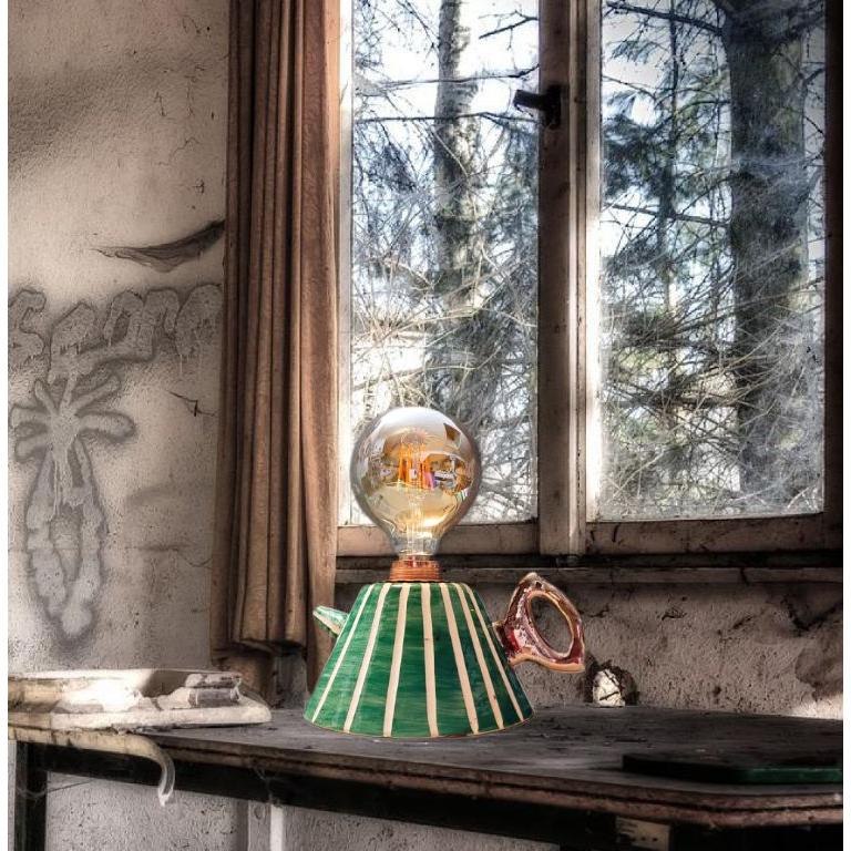 Çizgili Çaydanlık Formlu Abajur