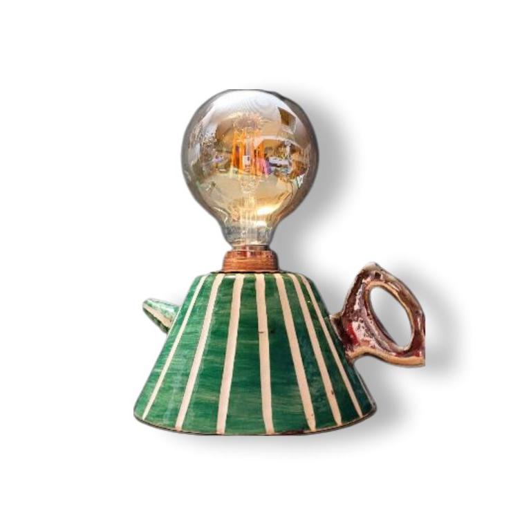 Çizgili Çaydanlık Formlu Abajur