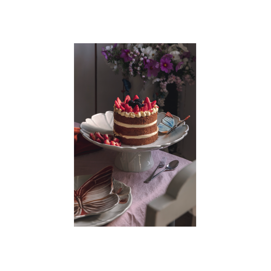 Cloudy Butterflies Beyaz Seramik Kek Standı