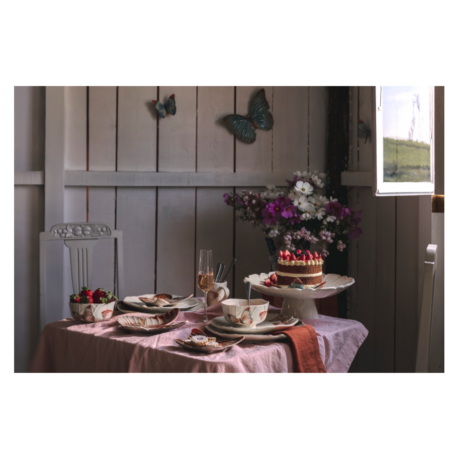 Cloudy Butterflies Beyaz Seramik Kek Standı