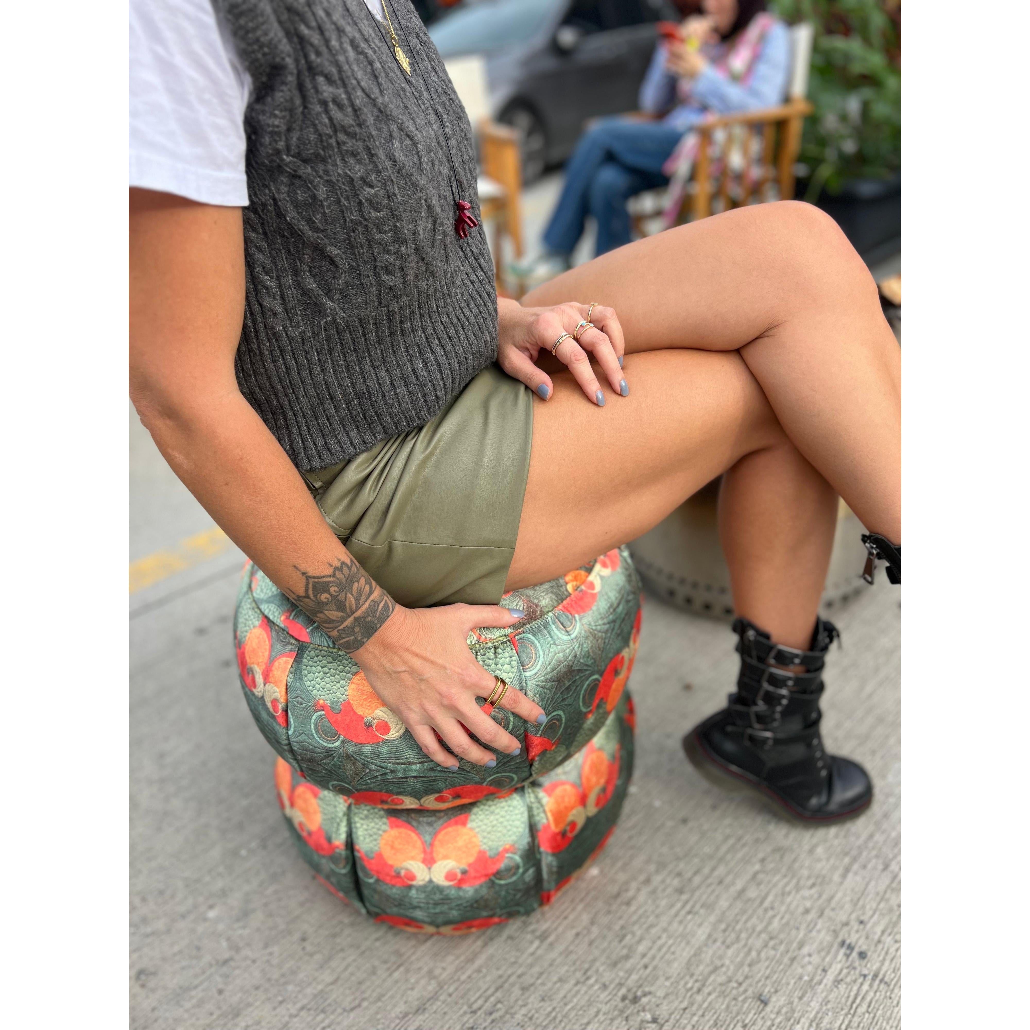 Core, Tavus Kuşu Parlak Kadife Puf / Yan Sehpa