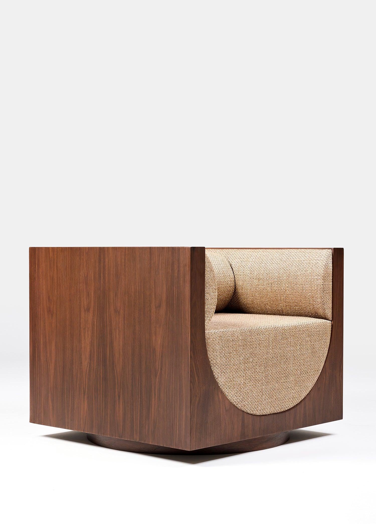 Cube Lounge Bej Ceviz Kaplama Berjer