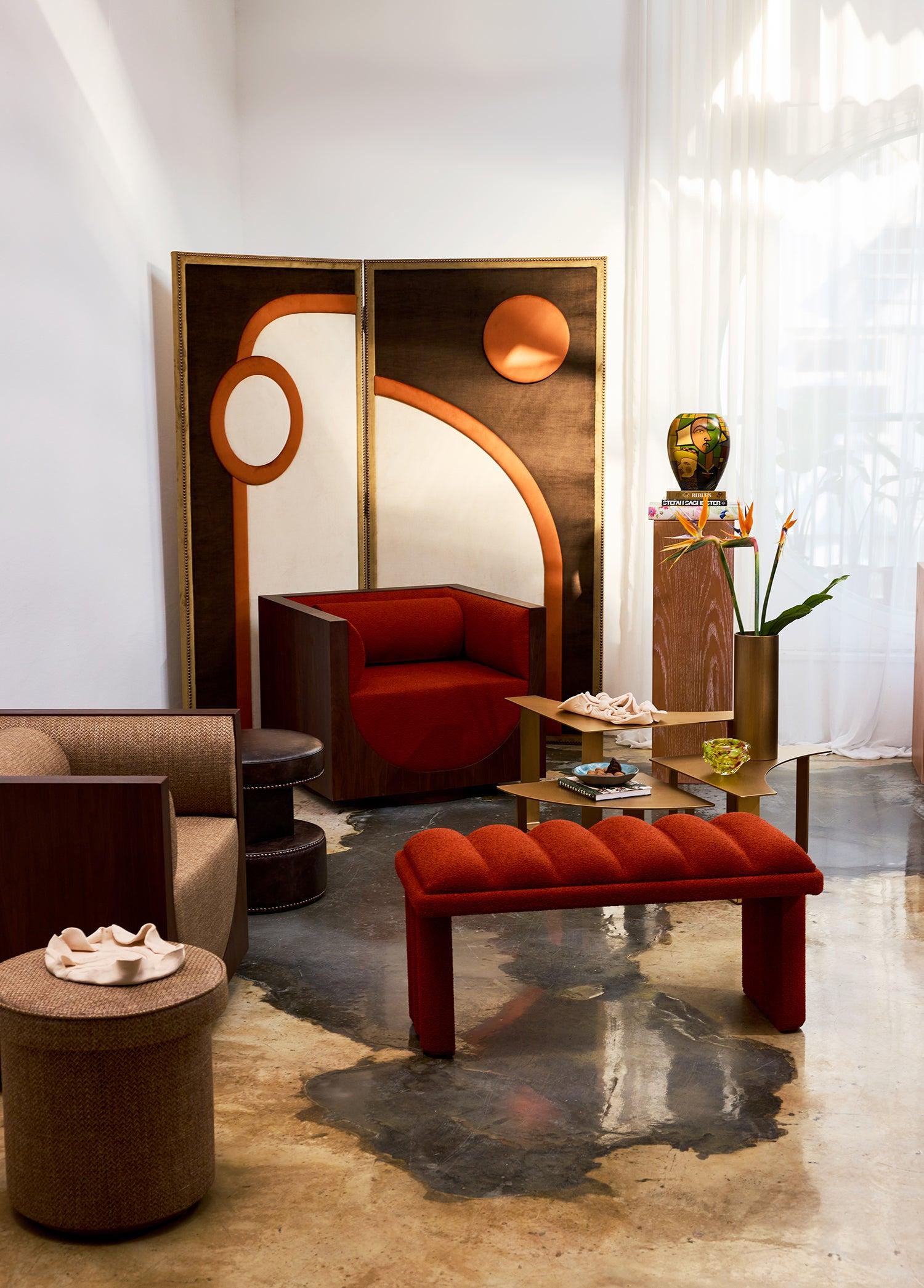 Cube Lounge Bej Ceviz Kaplama Berjer