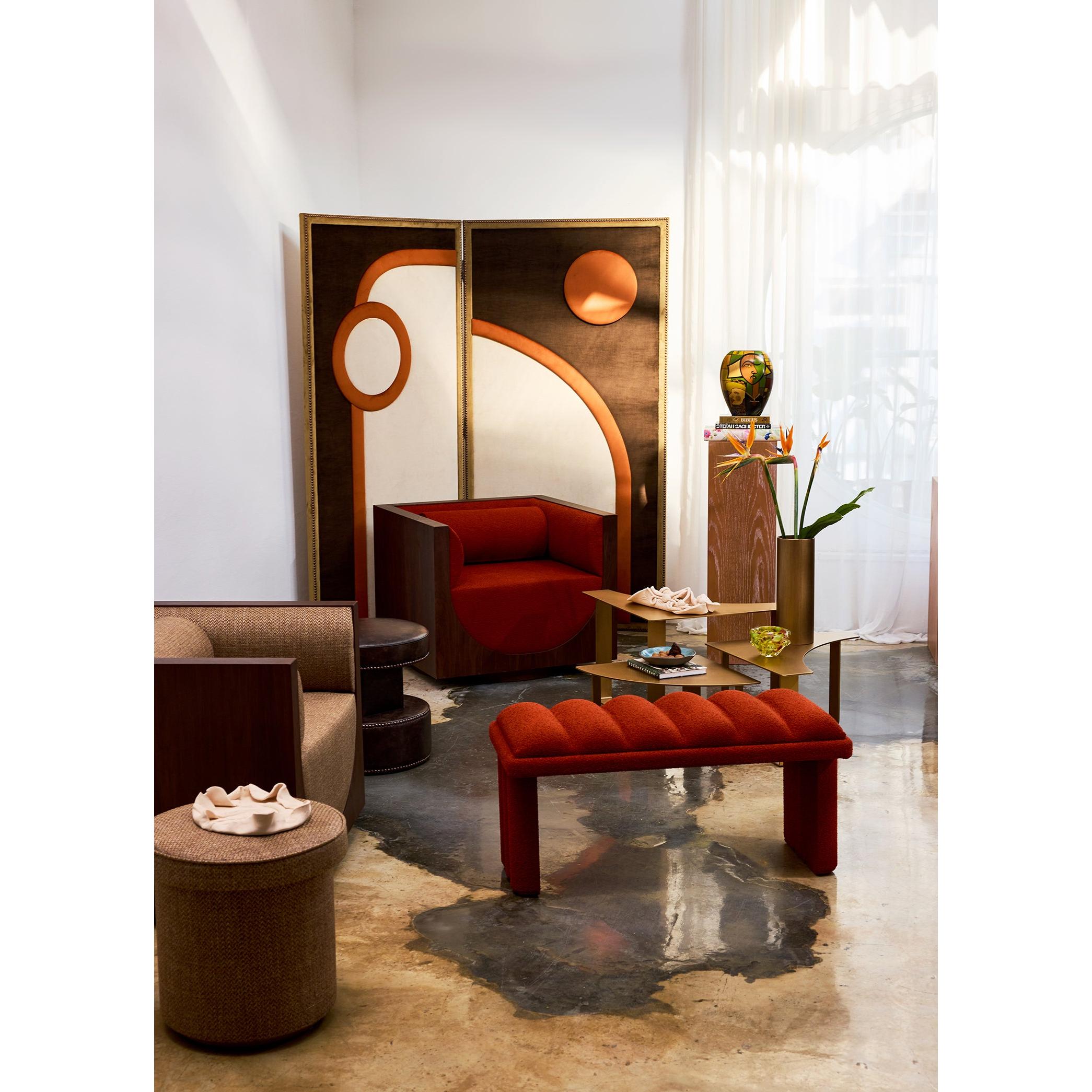 Cube Lounge Bej Ceviz Kaplama Berjer