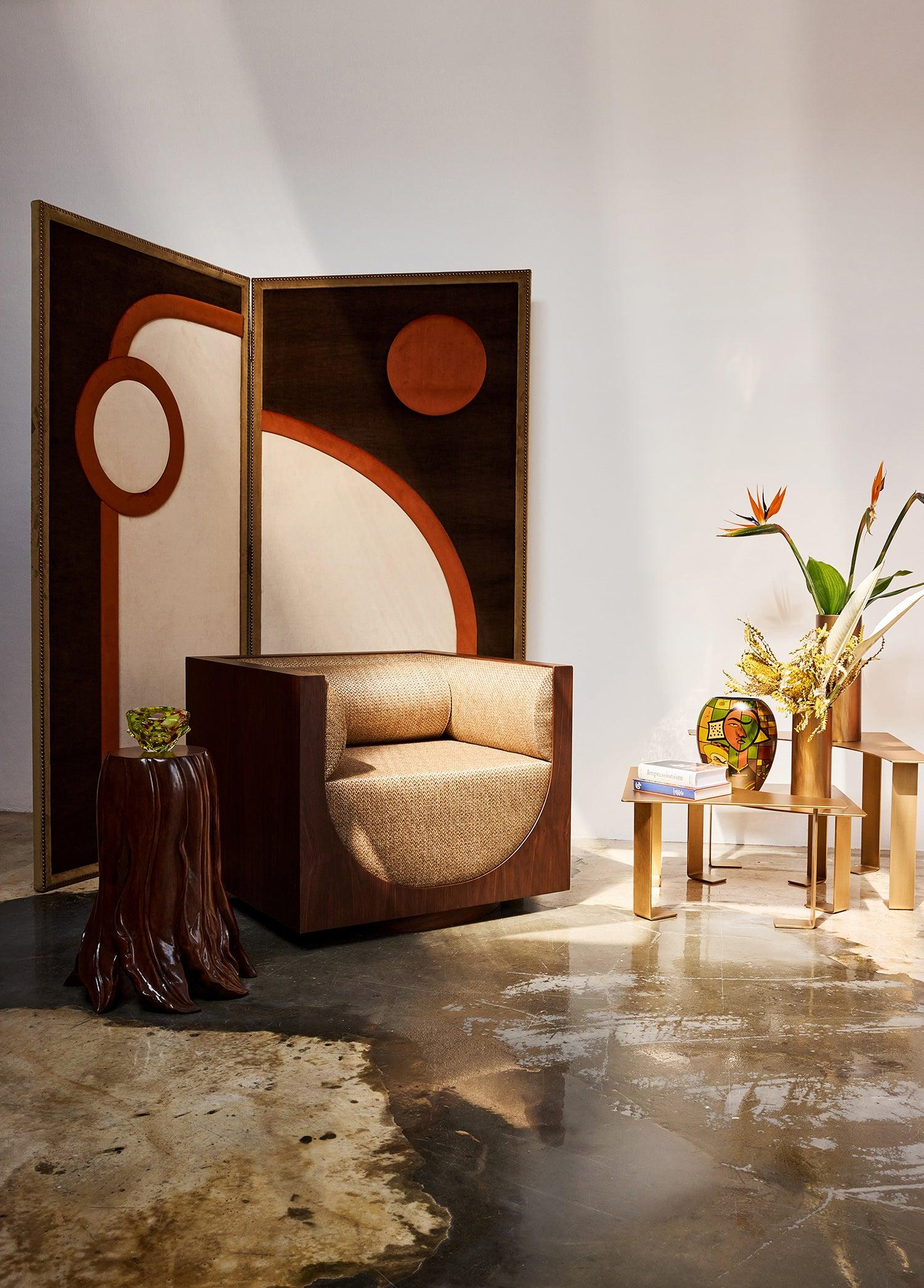 Cube Lounge Bej Ceviz Kaplama Berjer