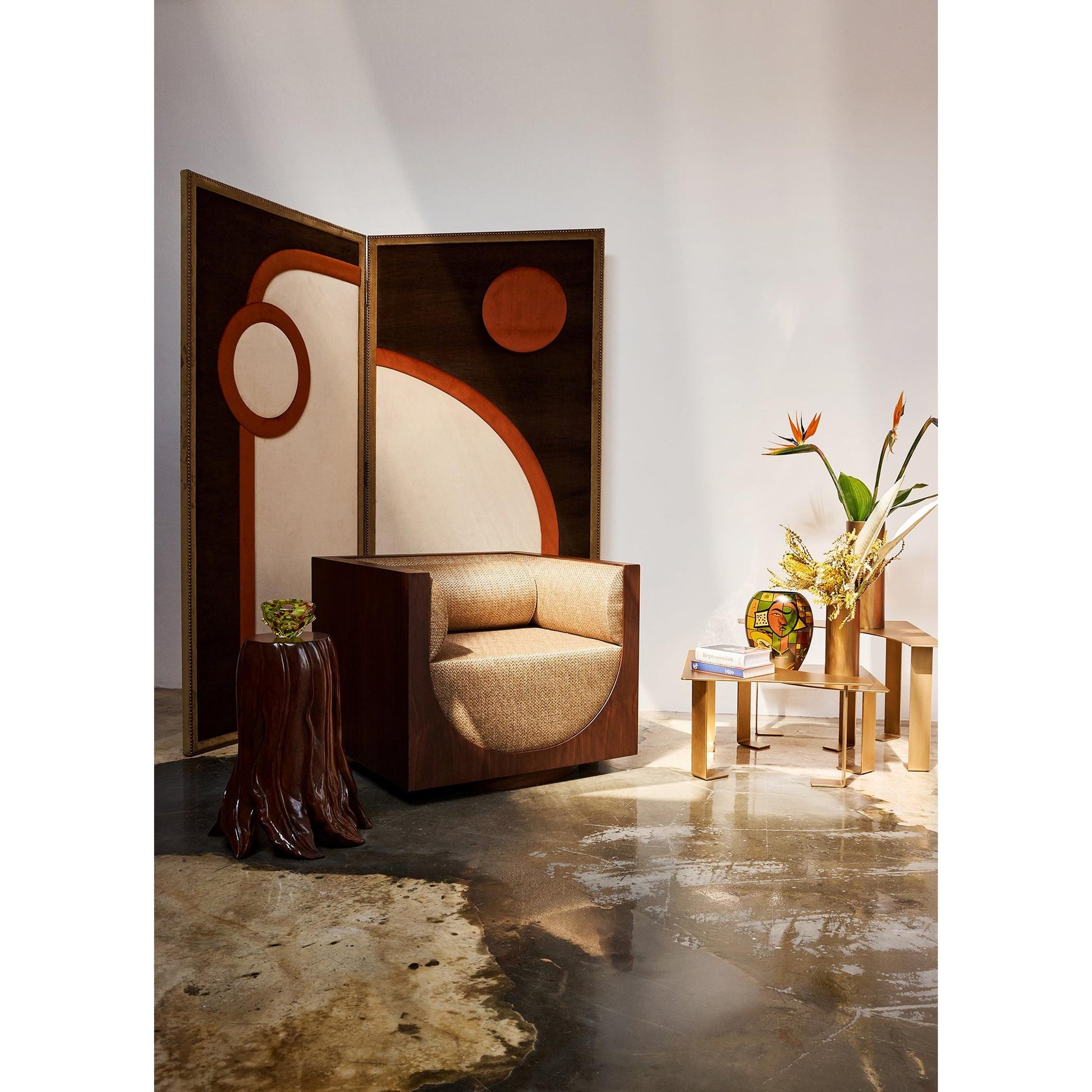 Cube Lounge Bej Ceviz Kaplama Berjer