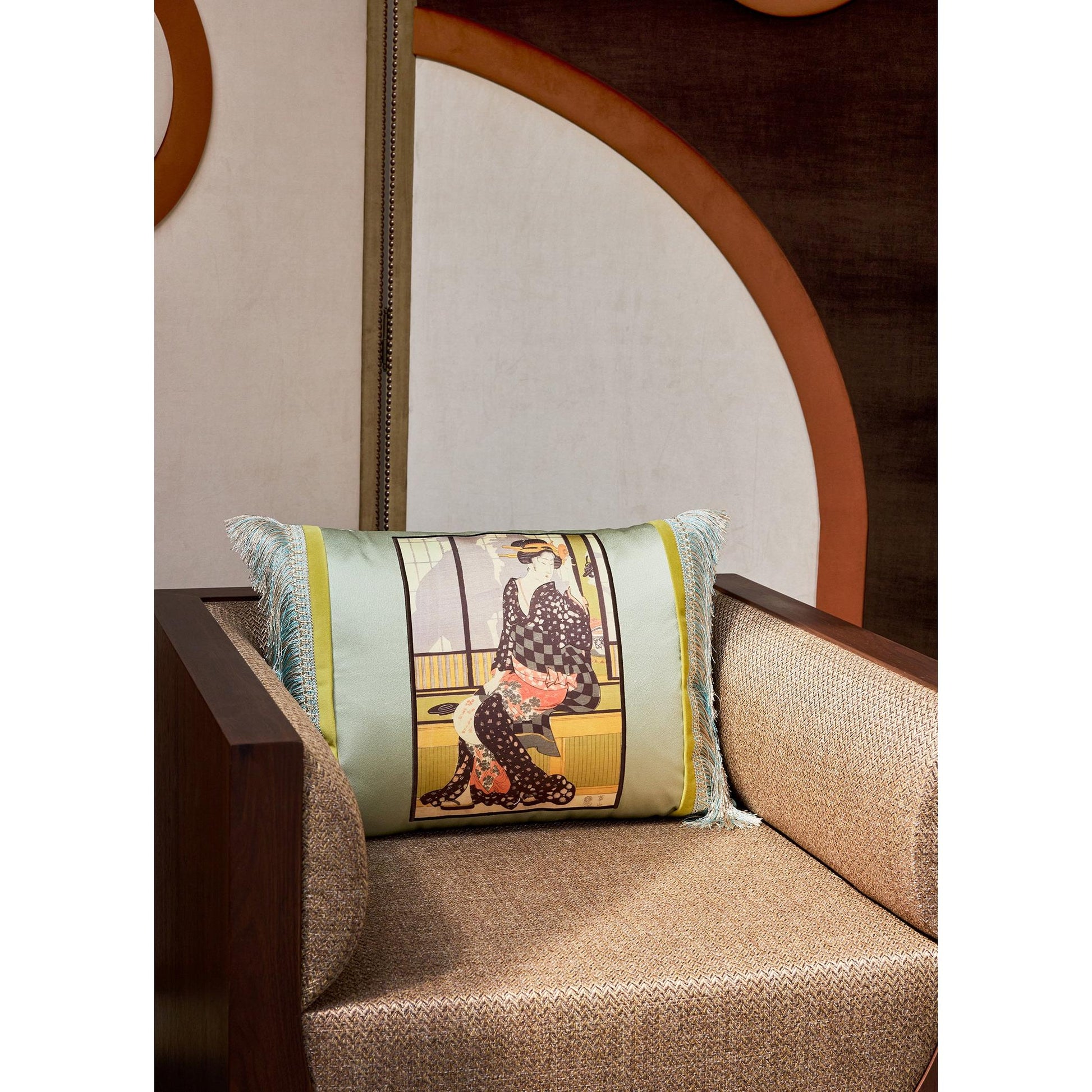 Cube Lounge Bej Ceviz Kaplama Berjer