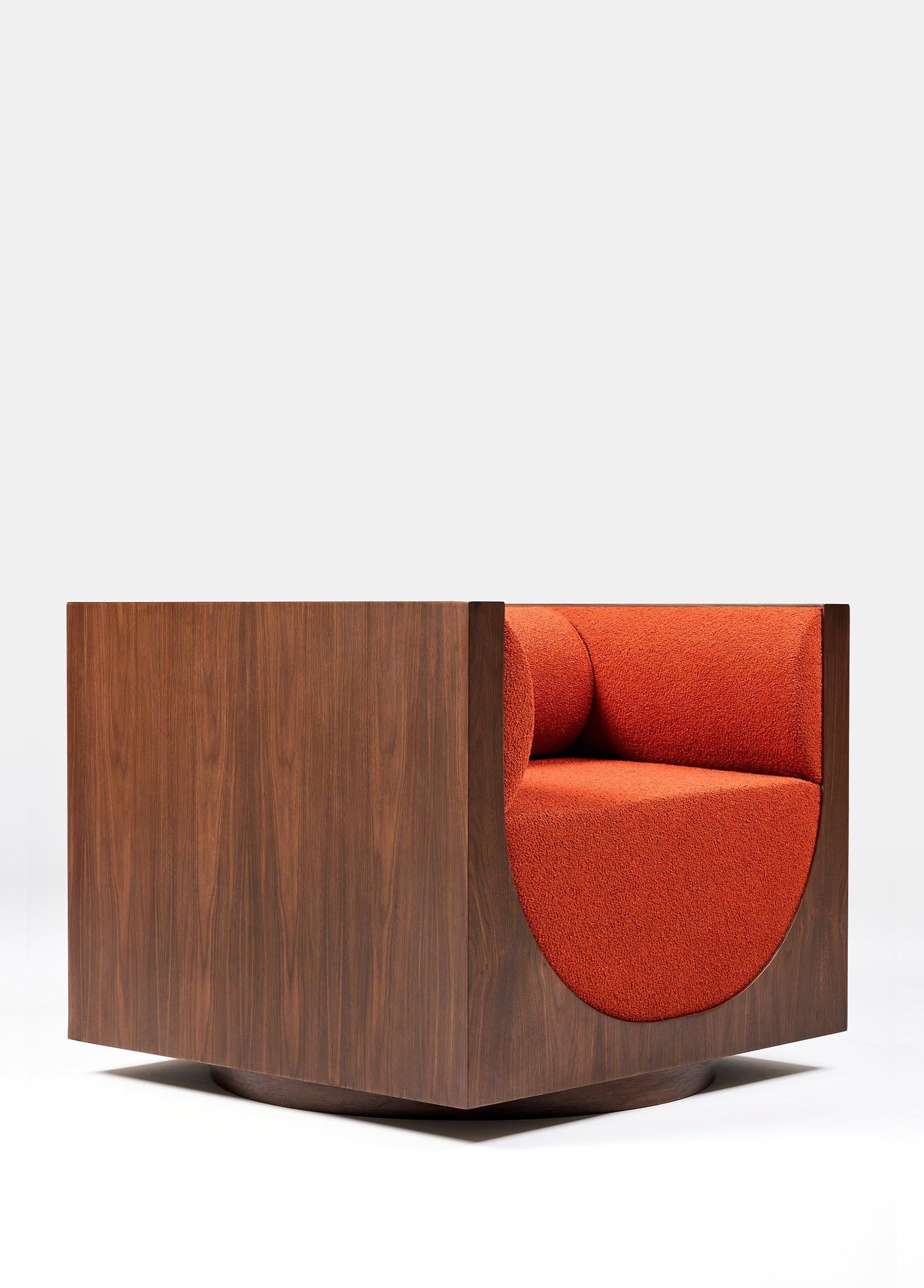 Cube Lounge Terrakota Kiremit Ceviz Kaplama Berjer