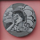 Concrete Confessions #22 Tablo-Tablo-The Clique Artworks-15 x 15 x 4 cm/5.9 x 5.9 x 1.5 in-Tuval üzerine beton-Siyah patinalı doğal ahşap çerçeve 0.5 x 4 cm/0.1 x 1.5 in-NowShopFun