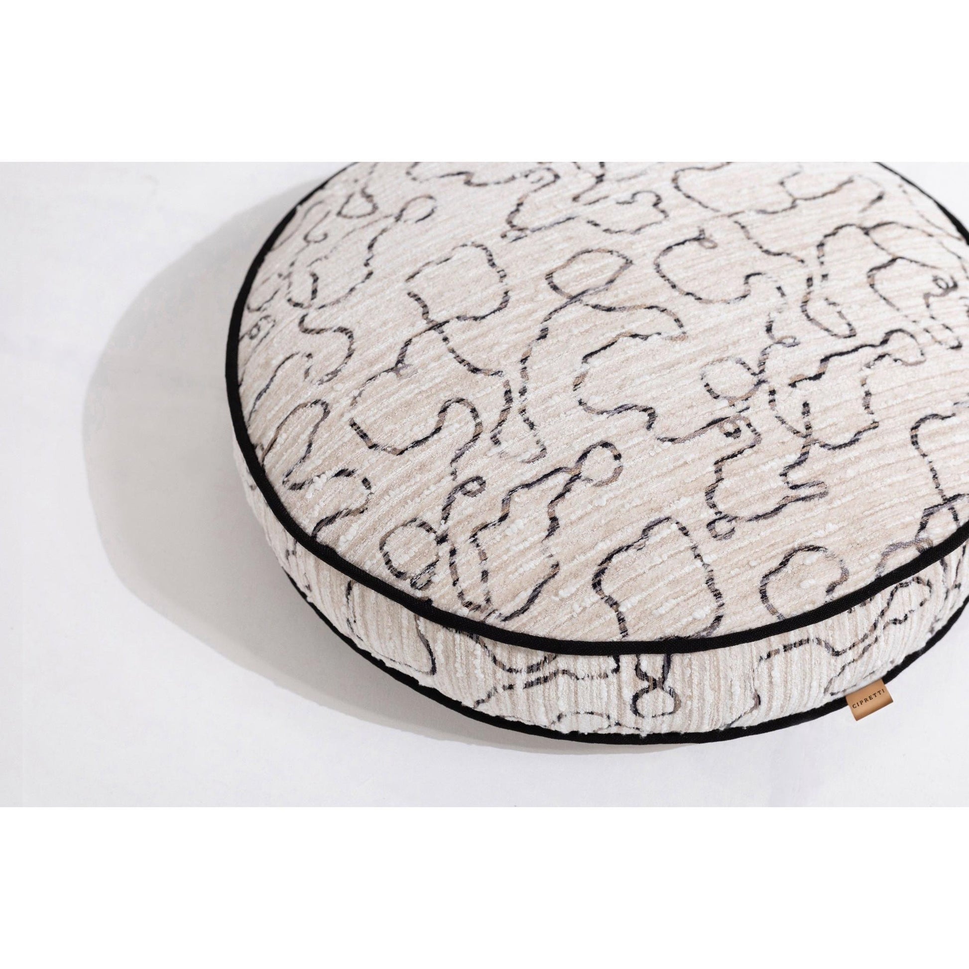 Dalga Desenli Siyah Beyaz Yuvarlak Şönil Kırlent