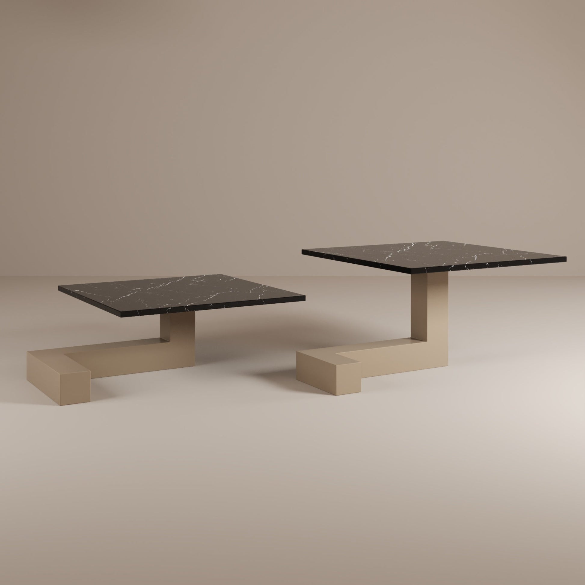 De Stijl L Mermer Alçak Orta Sehpa- Bej