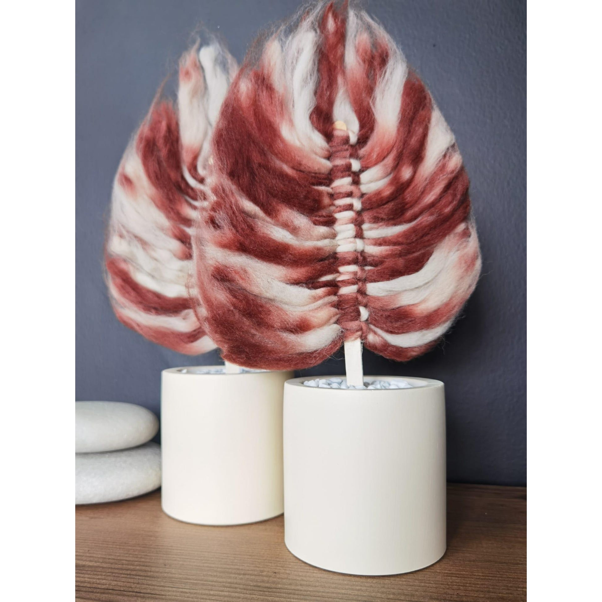 Dekoratif Yapraklı İkili Beton Saksı Seti