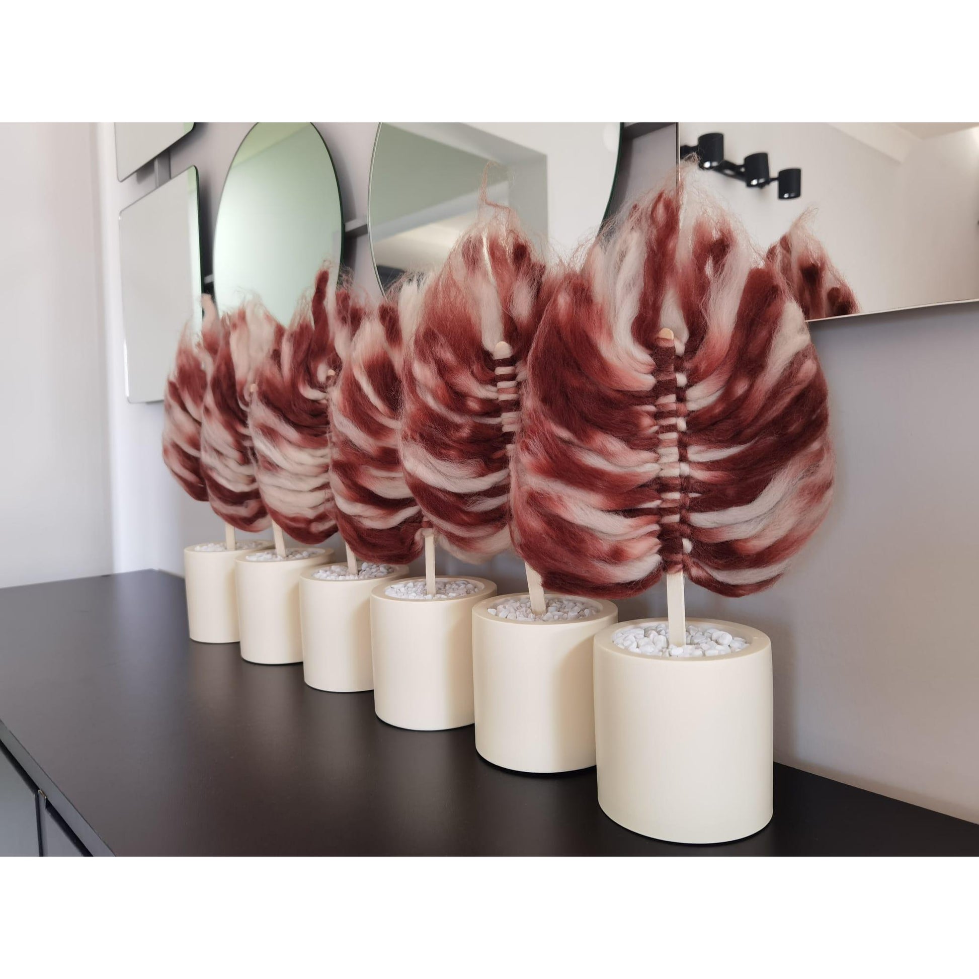 Dekoratif Yapraklı İkili Beton Saksı Seti