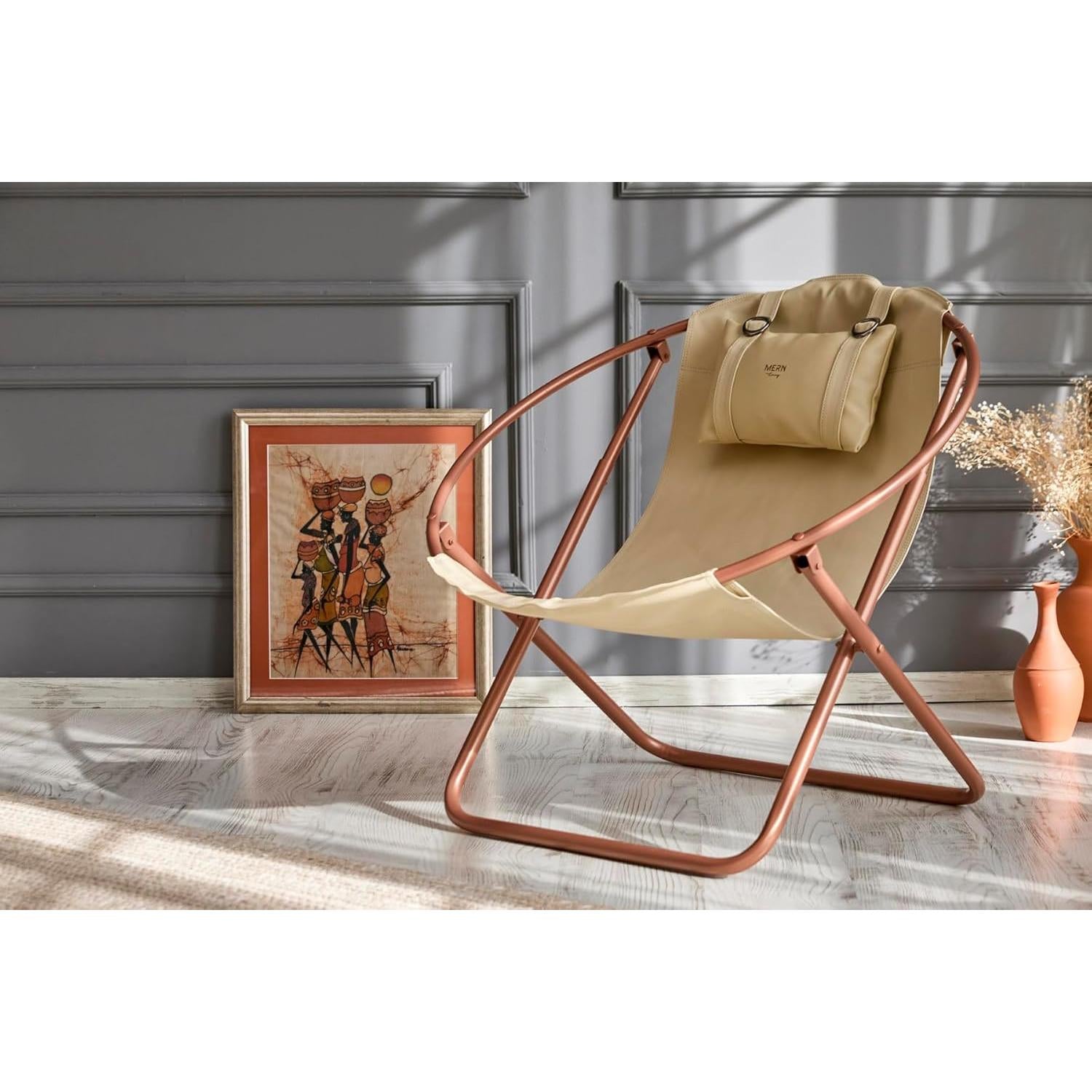 Deri Katlanır Sandalye - Bej