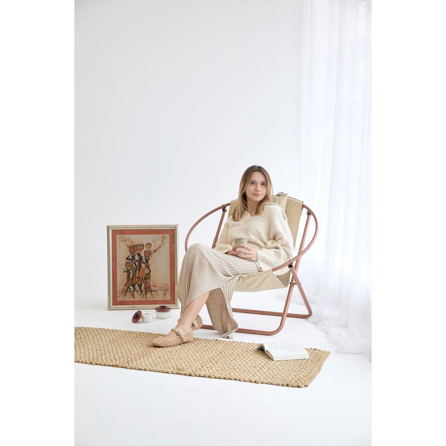 Deri Katlanır Sandalye - Bej