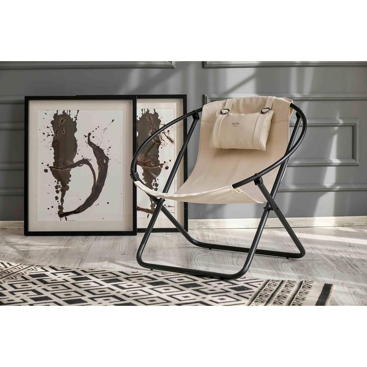 Deri Katlanır Sandalye - Off White