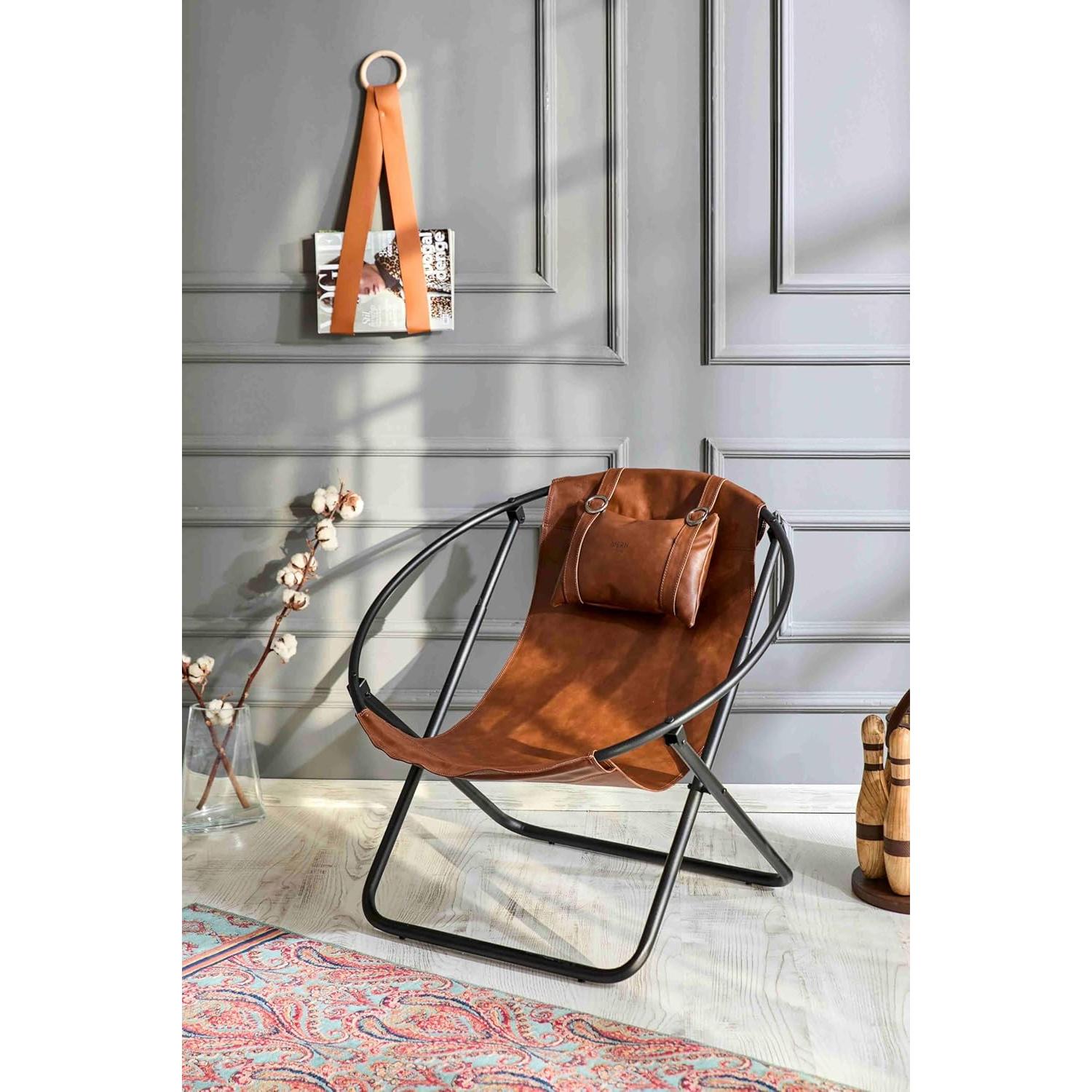 Deri Katlanır Sandalye - Taba