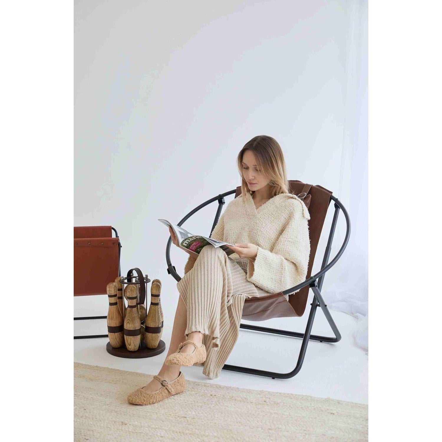 Deri Katlanır Sandalye - Taba