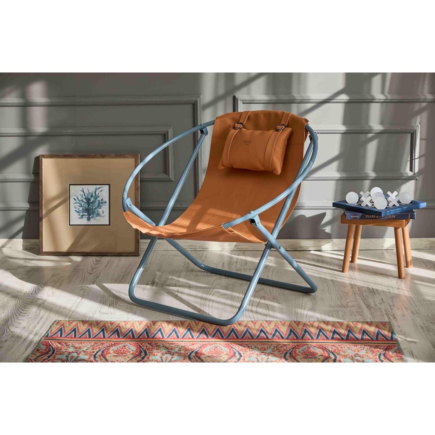 Deri Katlanır Sandalye - Turuncu