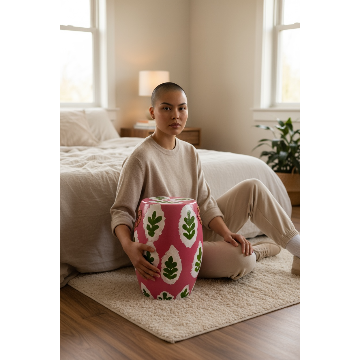 Desenli Pembe Seramik Sehpa