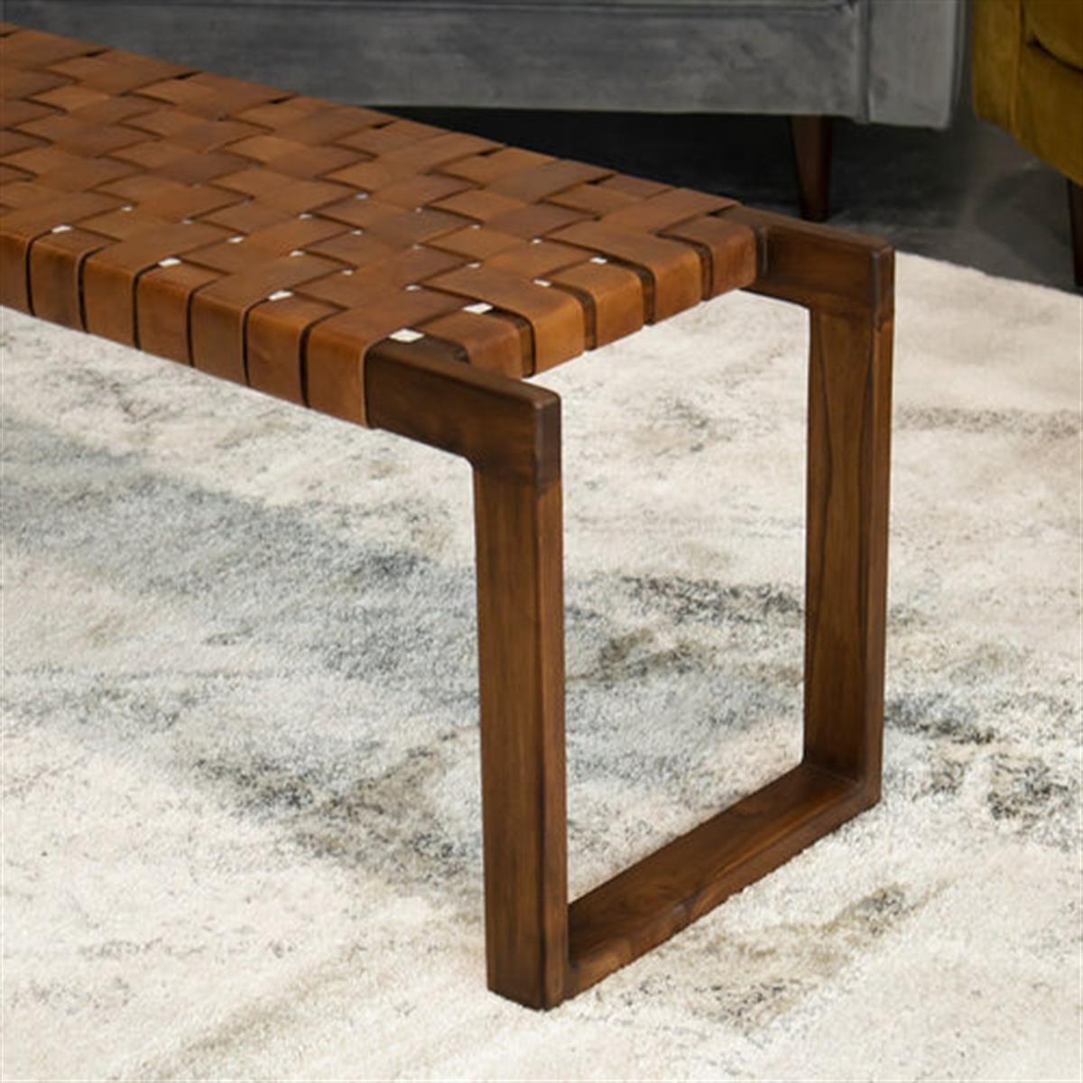 Doğal Ahşap Gerçek Deri Bench