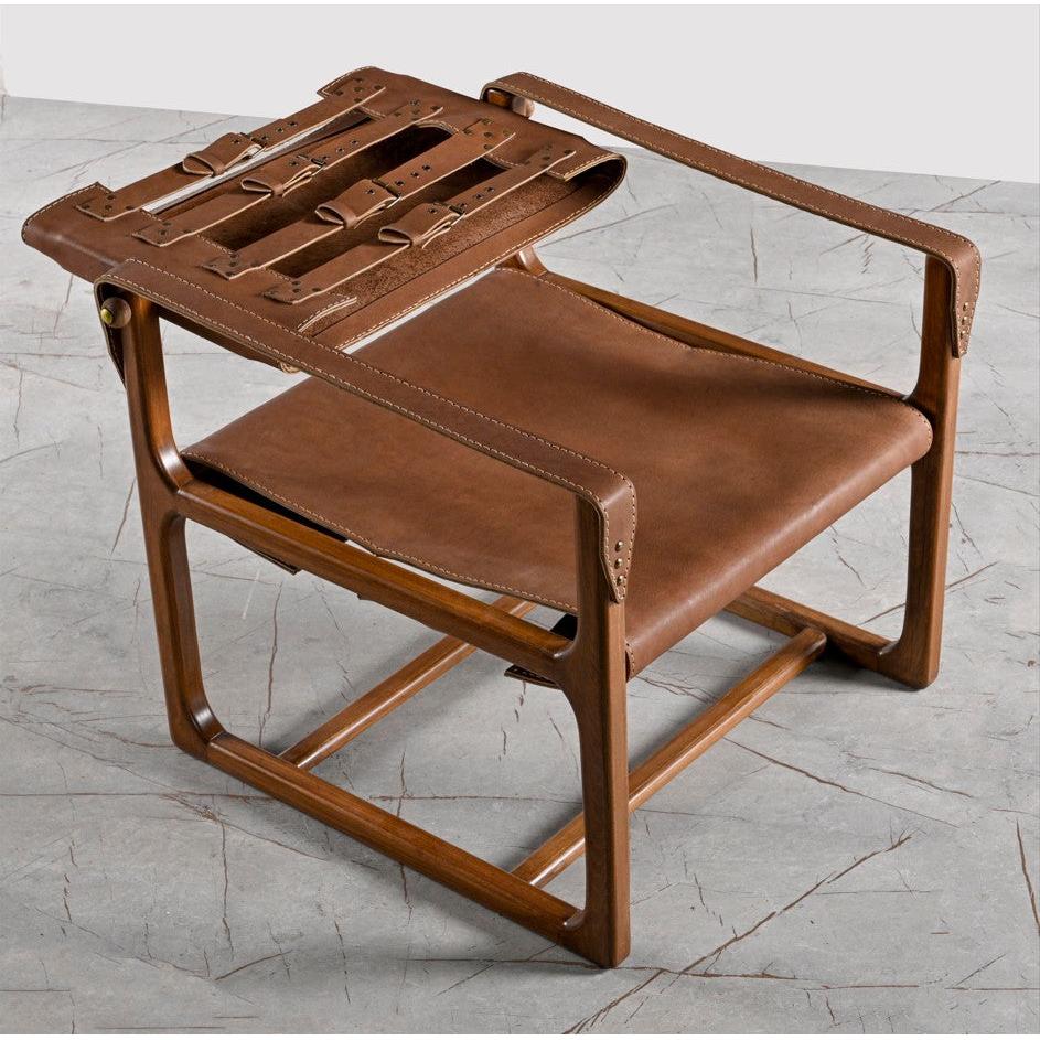 Doğal Ahşap Gerçek Deri Safari Berjer Koltuk