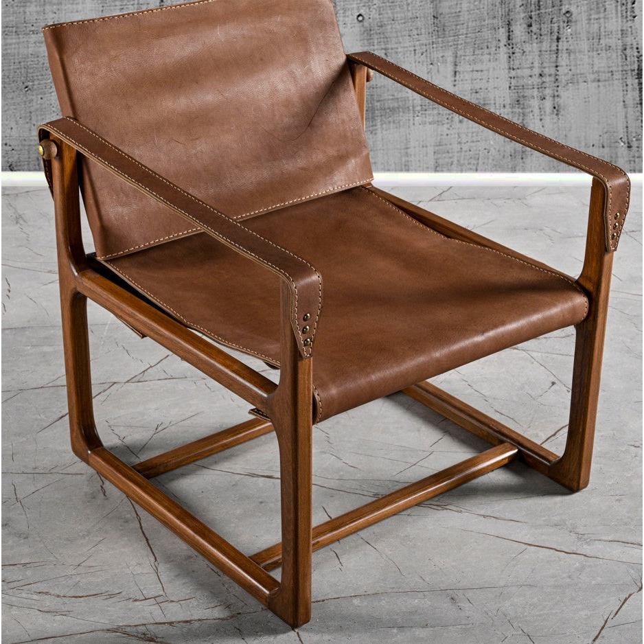 Doğal Ahşap Gerçek Deri Safari Berjer Koltuk