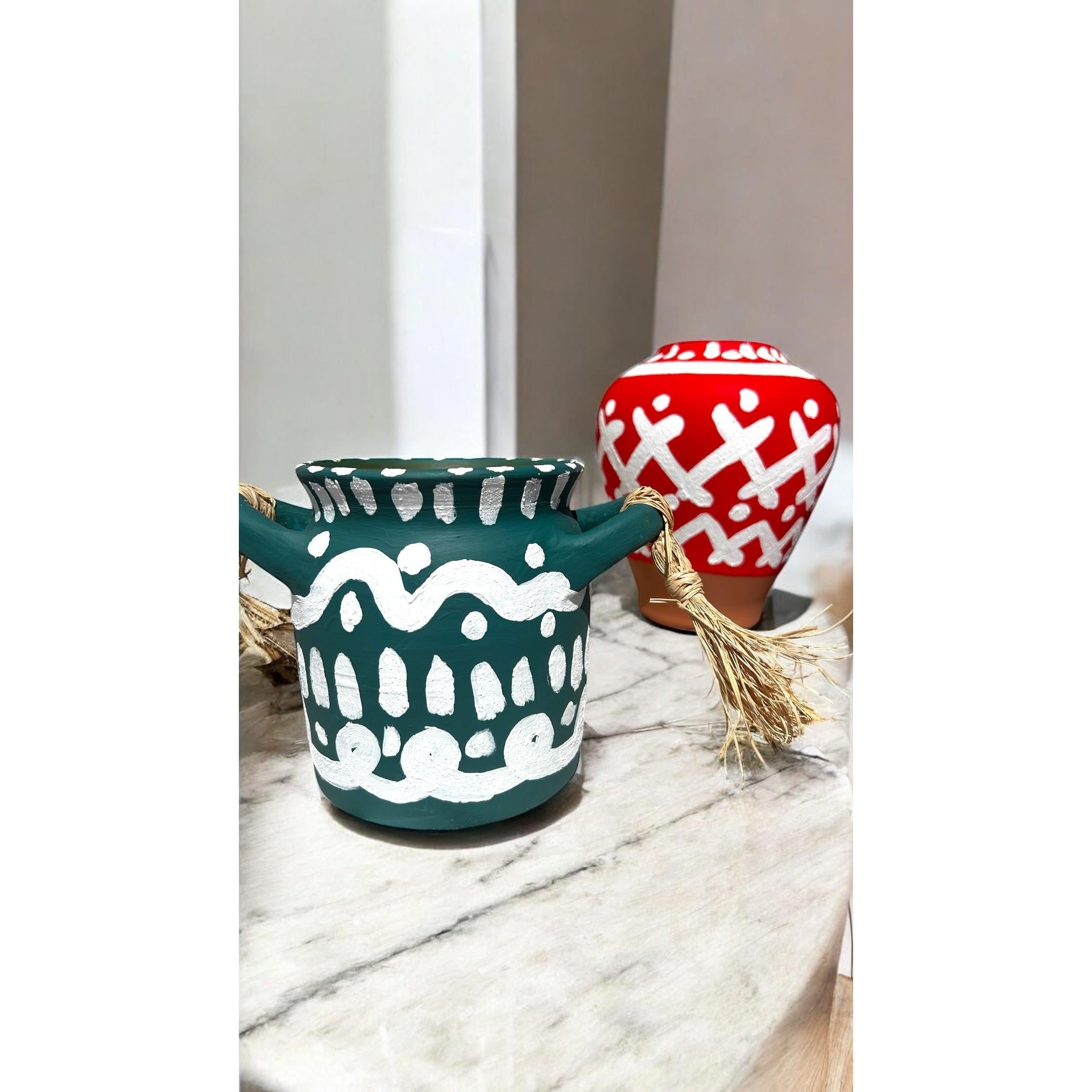 Dokulu Yeşil Seramik Vazo