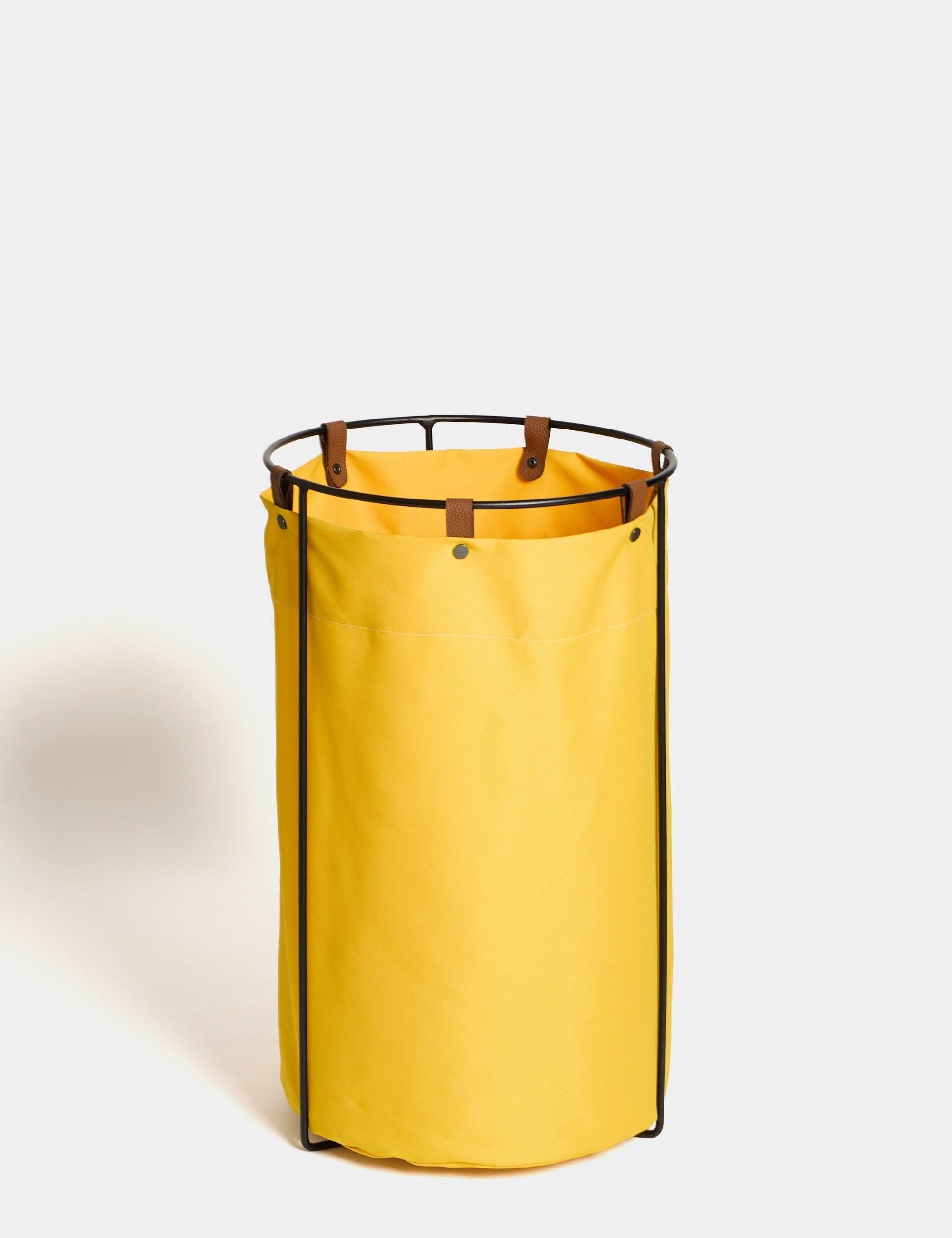 Edda Deri Askılı Metal Gövdeli Retro Çamaşır Sepeti - Sarı