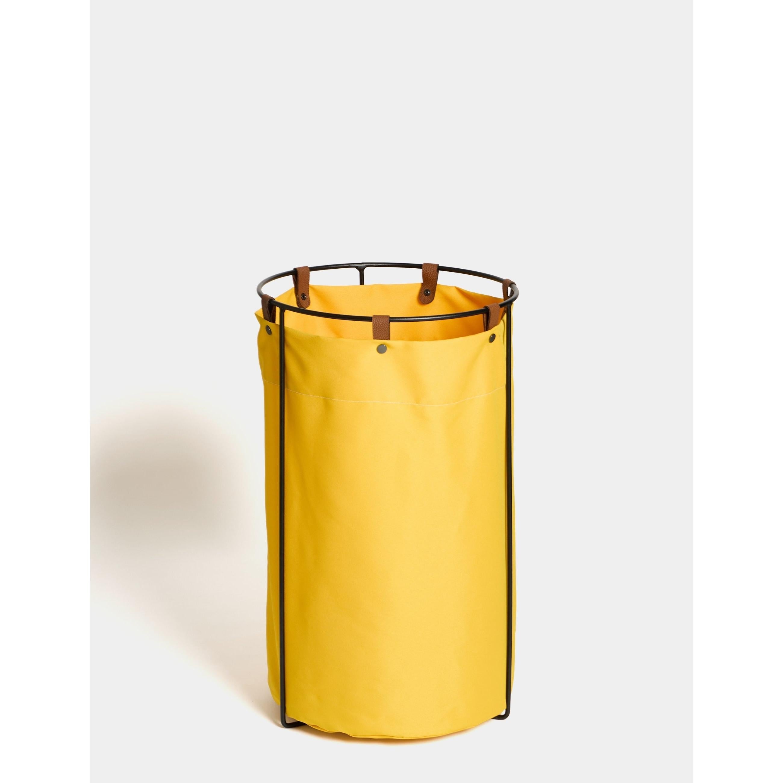 Edda Deri Askılı Metal Gövdeli Retro Çamaşır Sepeti - Sarı
