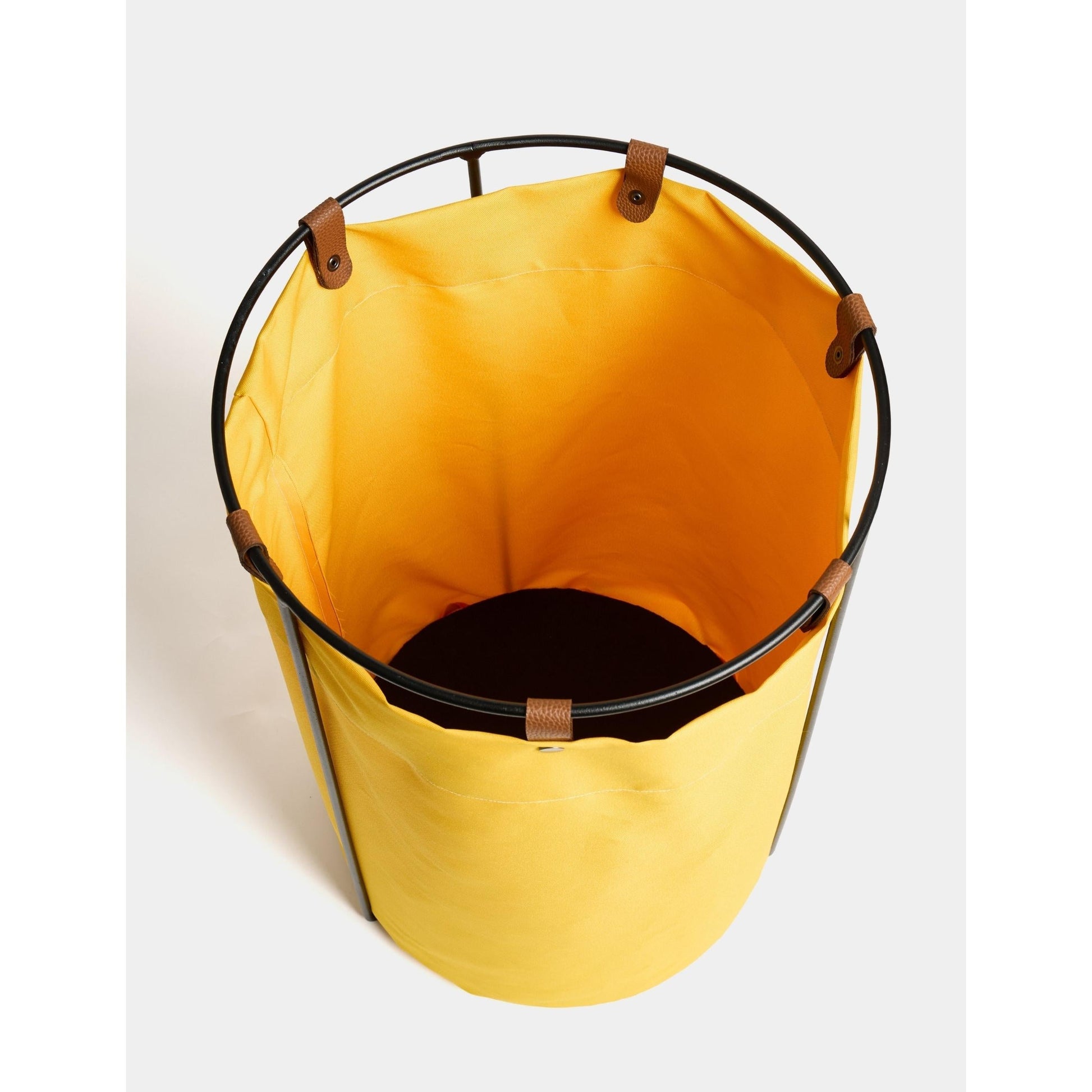 Edda Deri Askılı Metal Gövdeli Retro Çamaşır Sepeti - Sarı