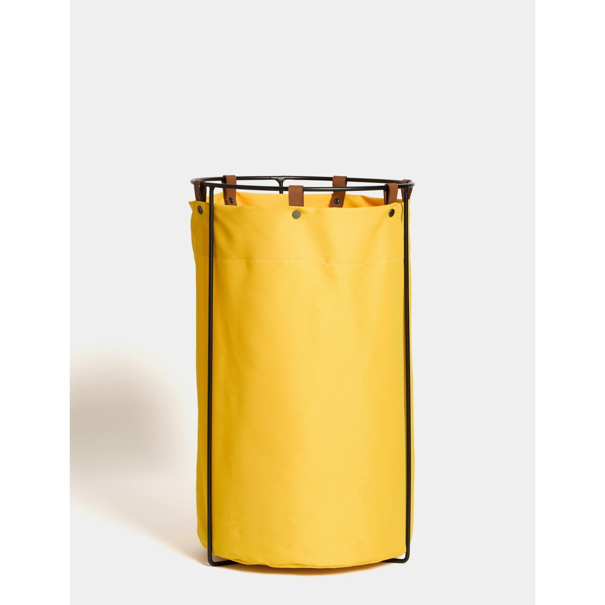 Edda Deri Askılı Metal Gövdeli Retro Çamaşır Sepeti - Sarı