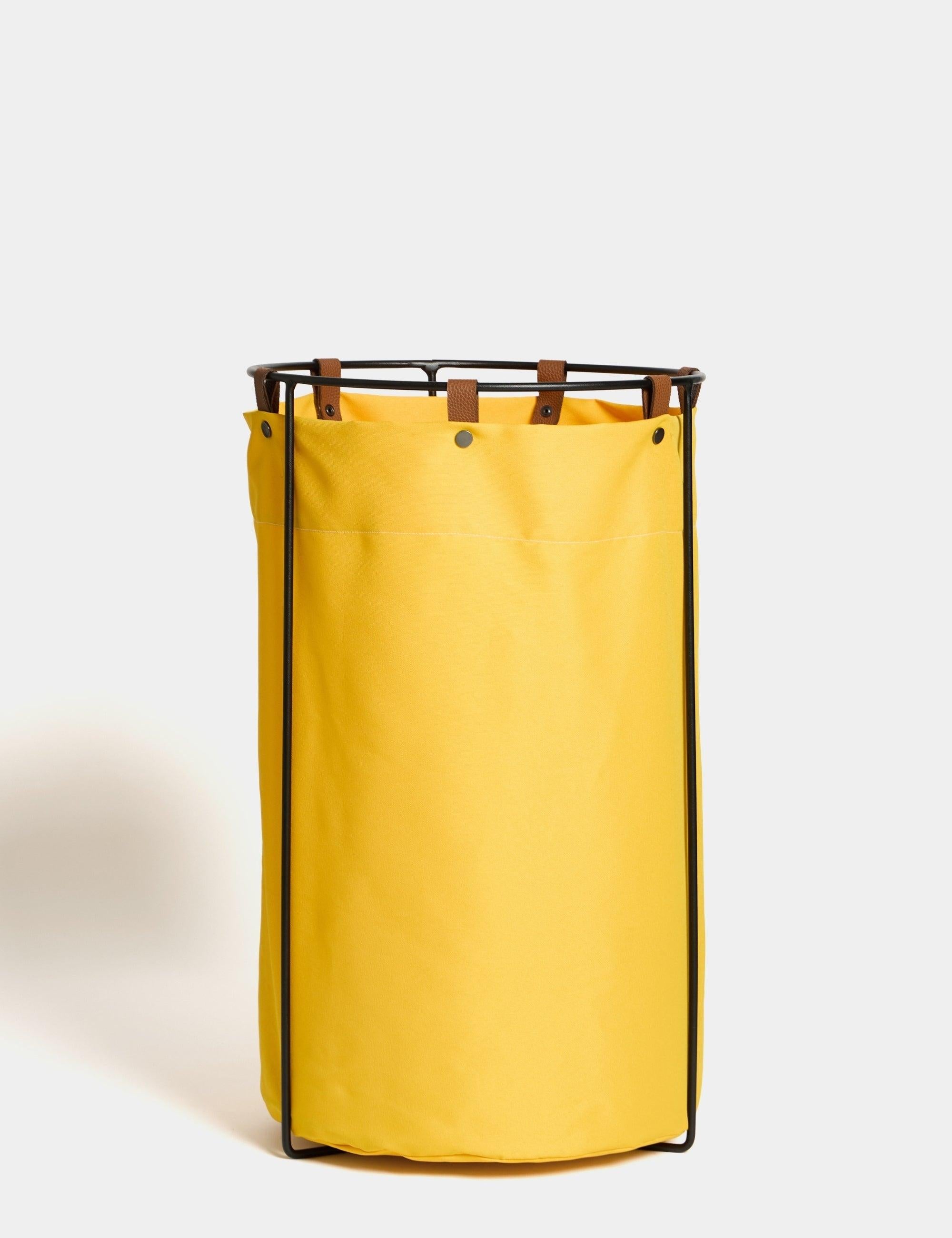 Edda Deri Askılı Metal Gövdeli Retro Çamaşır Sepeti - Sarı
