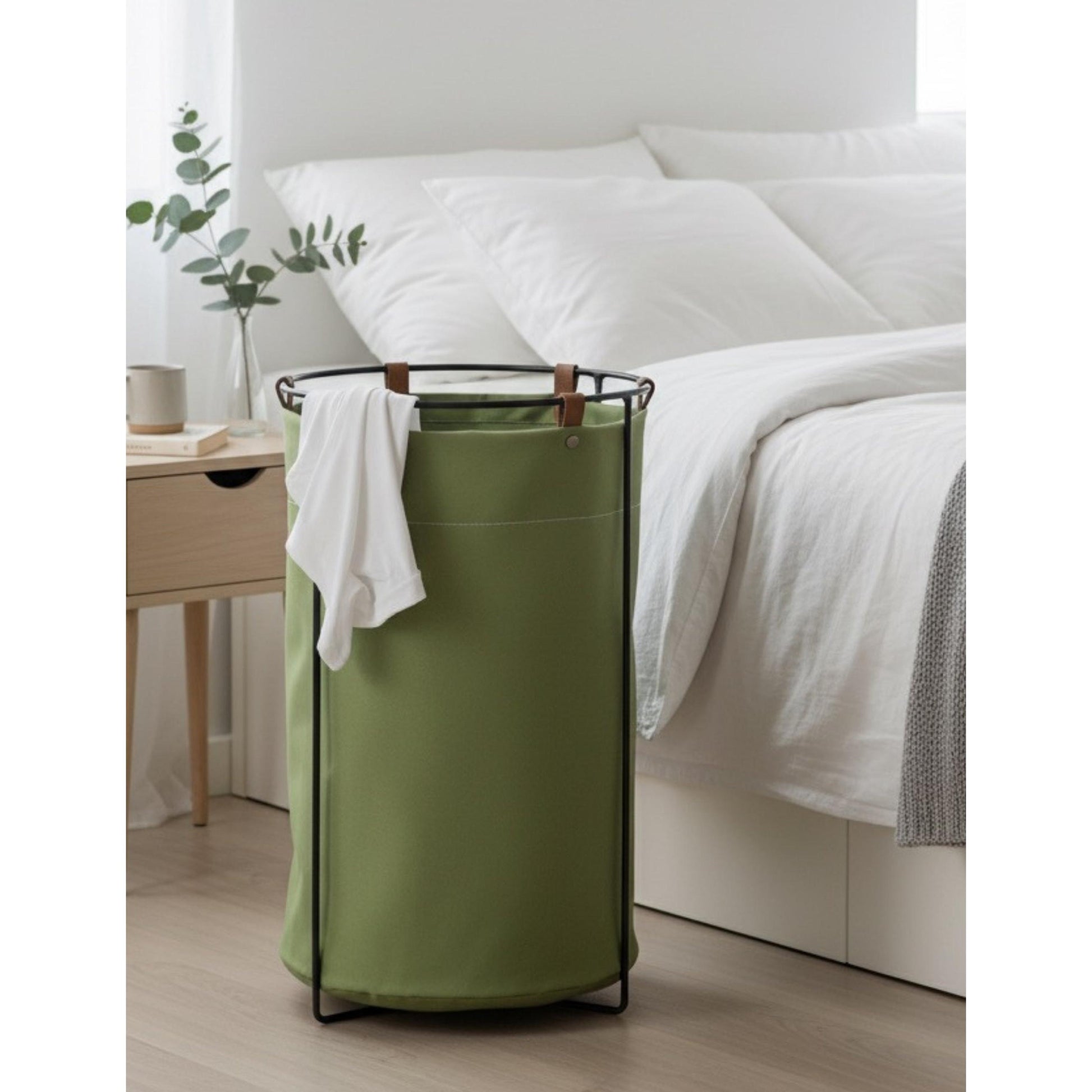 Edda Deri Askılı Metal Gövdeli Retro Çamaşır Sepeti - Yeşil