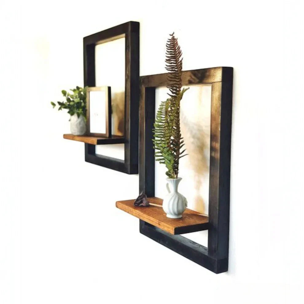 El Yapımı Ahşap Yüzen Raf 2'Li Set