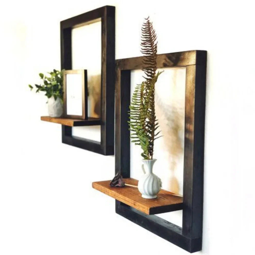 El Yapımı Ahşap Yüzen Raf 2'Li Set