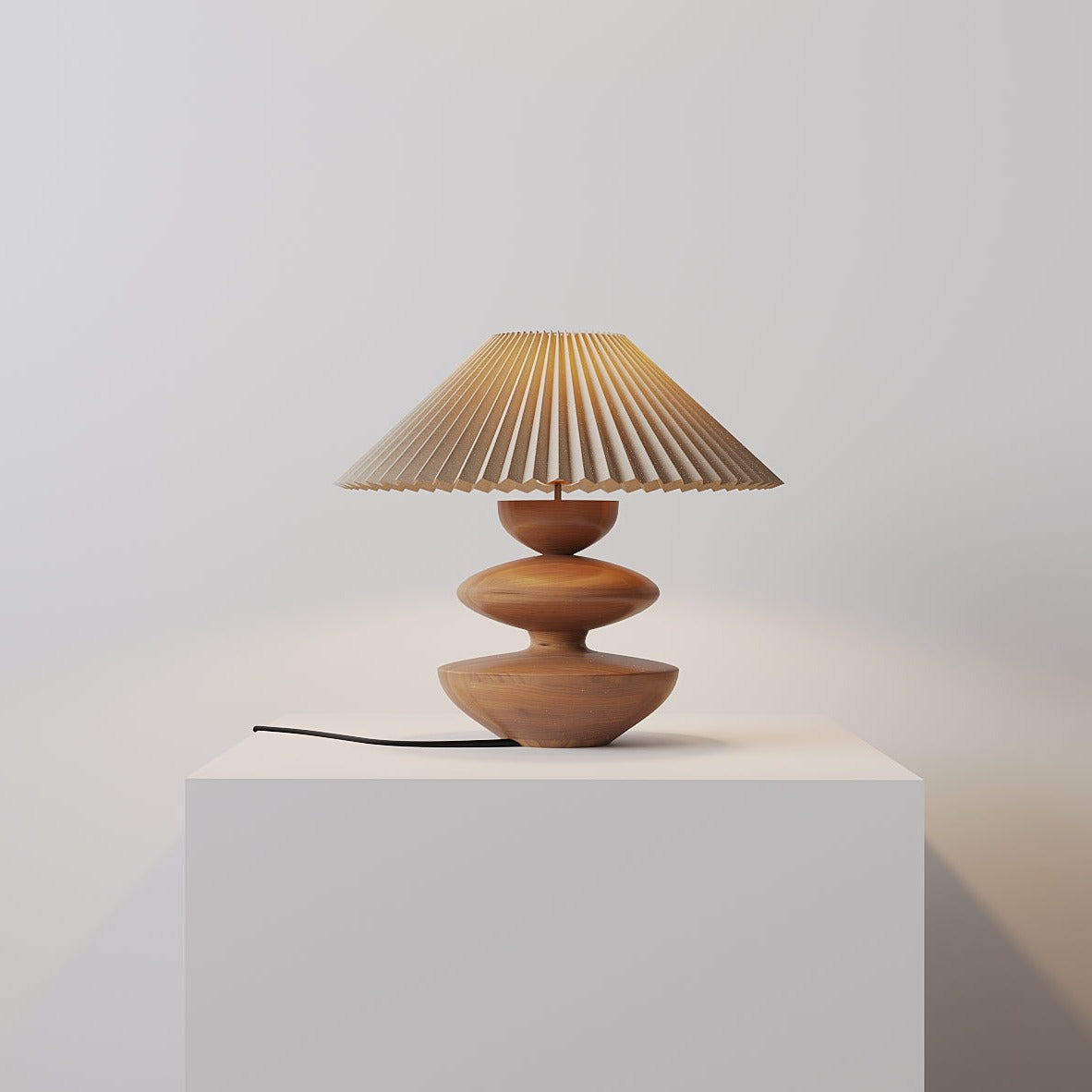 Elly Keten Başlıklı Masif Ahşap Abajur