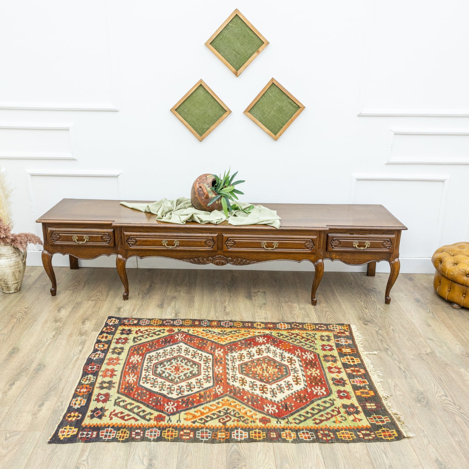 Elnara Geometrik Tasarımlı Yün Kilim 102X145 Cm