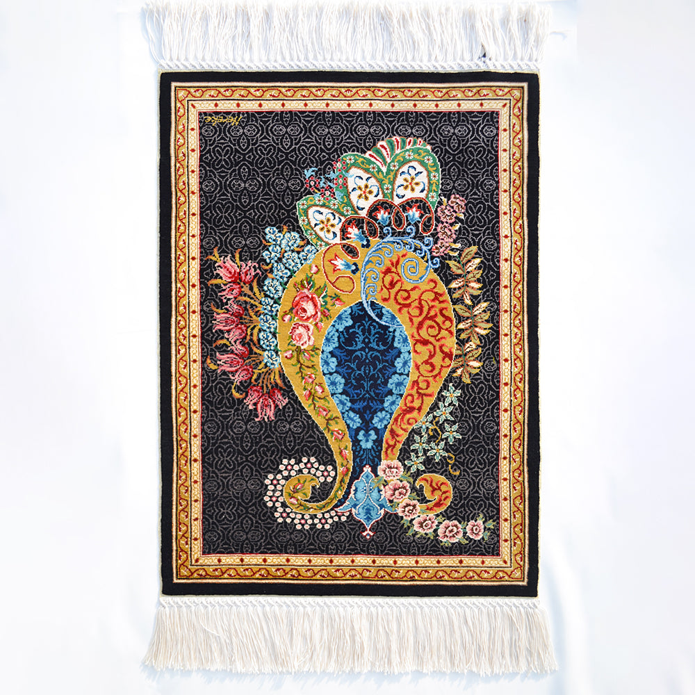 Ezhâr-I Lâtife Desenli Saf İpek El Dokuma Duvar Halısı (40x58 Cm)