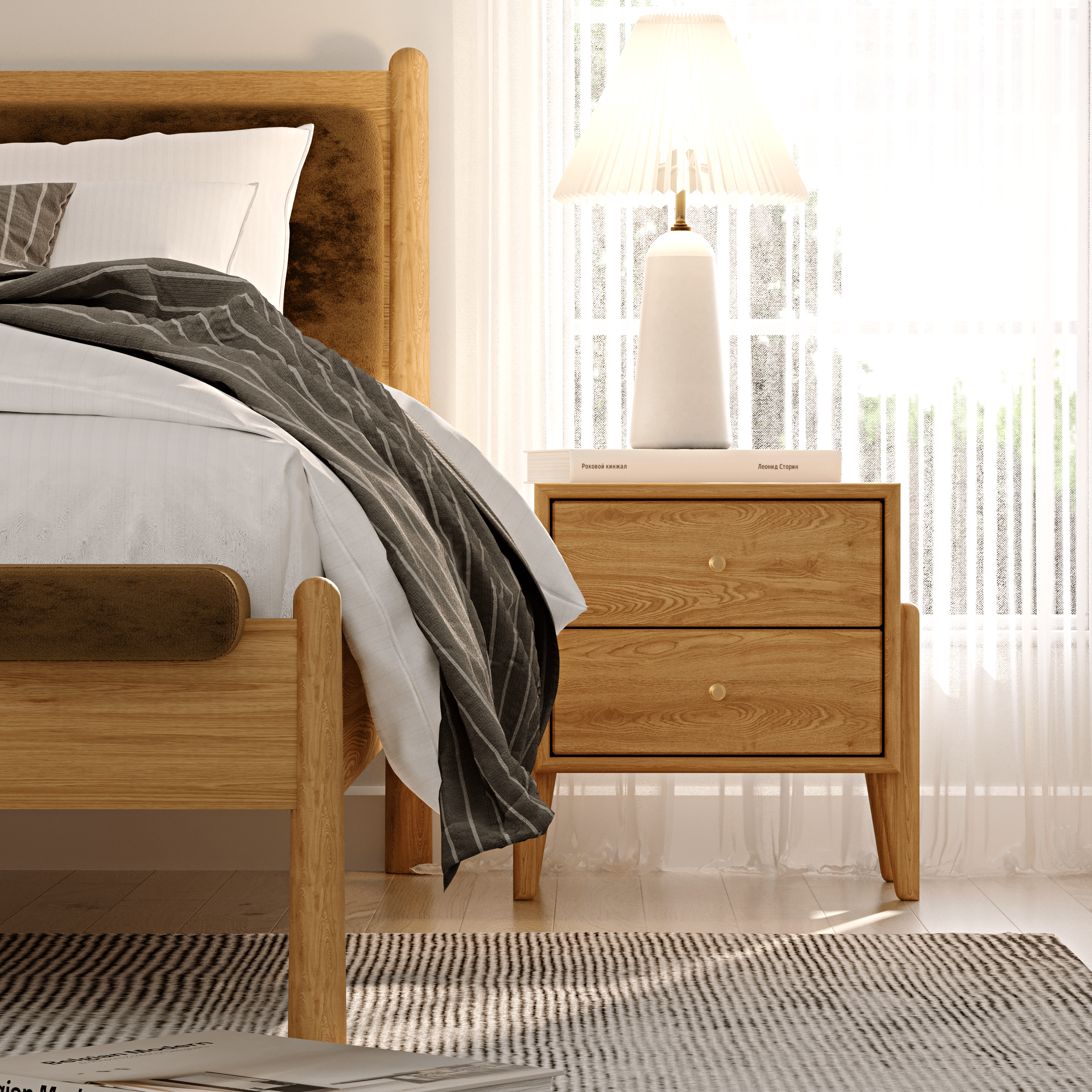 Fil Meşe Komodin 2 Çekmeceli