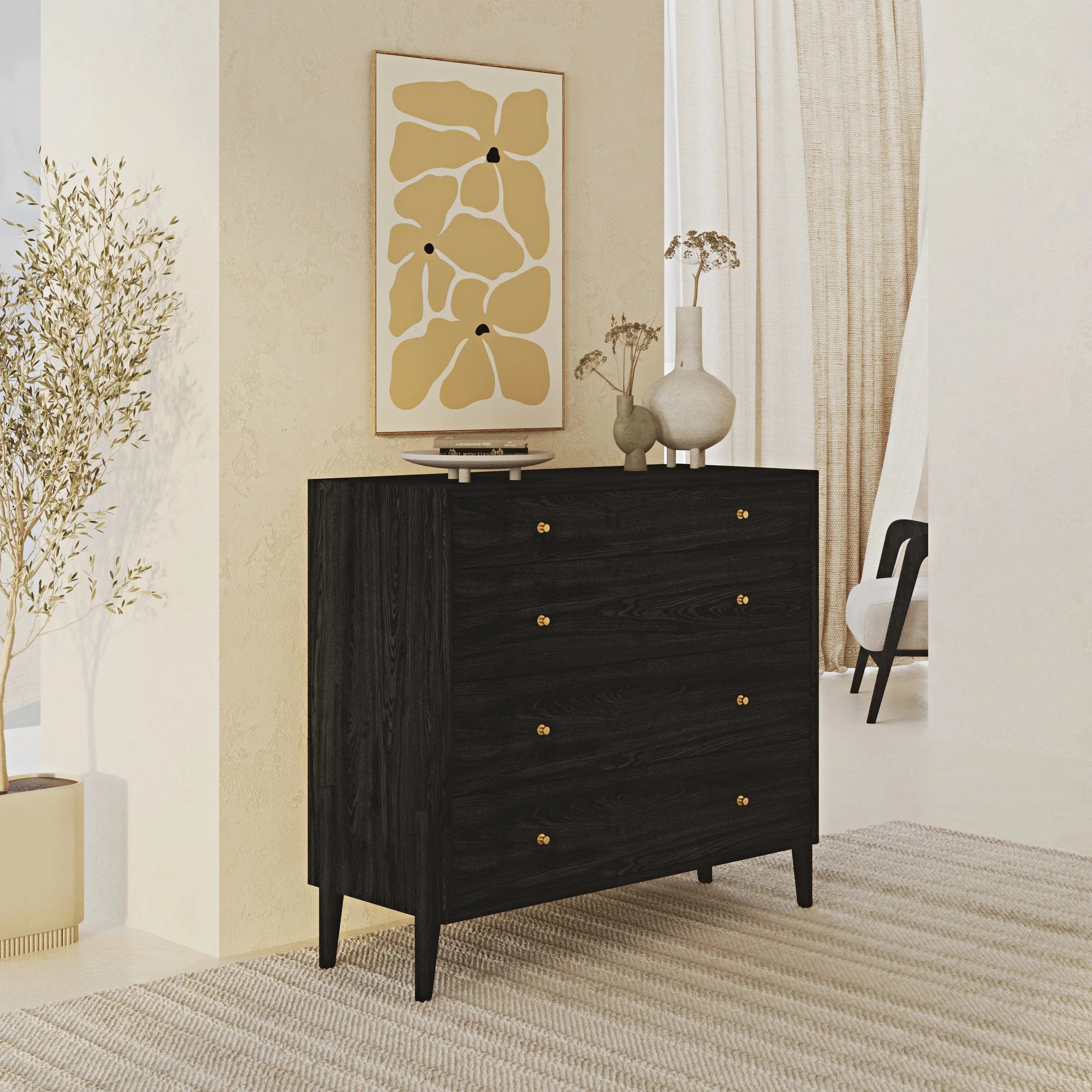 Fil Siyah Şifonyer 4 Çekmeceli