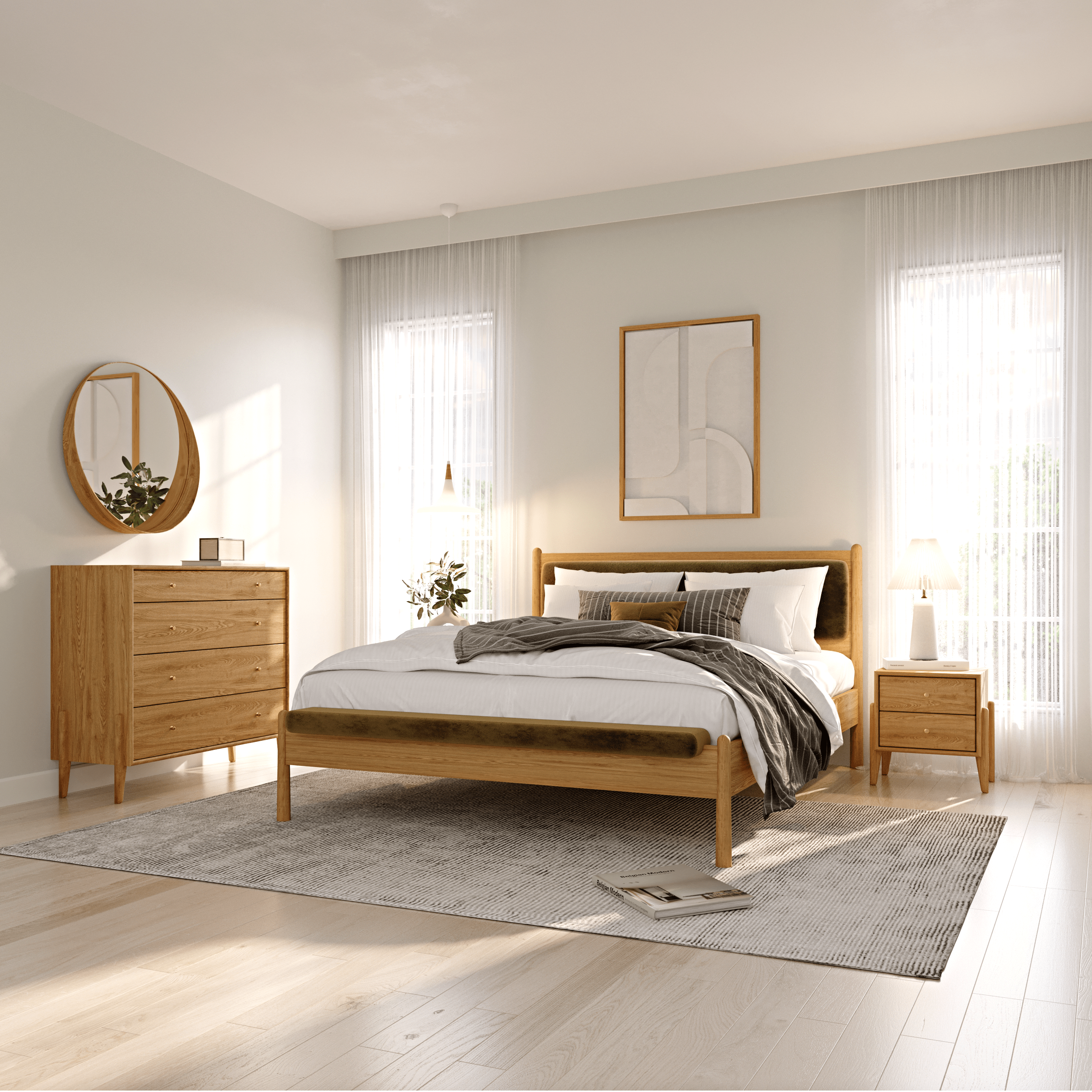 Finn Meşe Karyola 160X200 Kadife