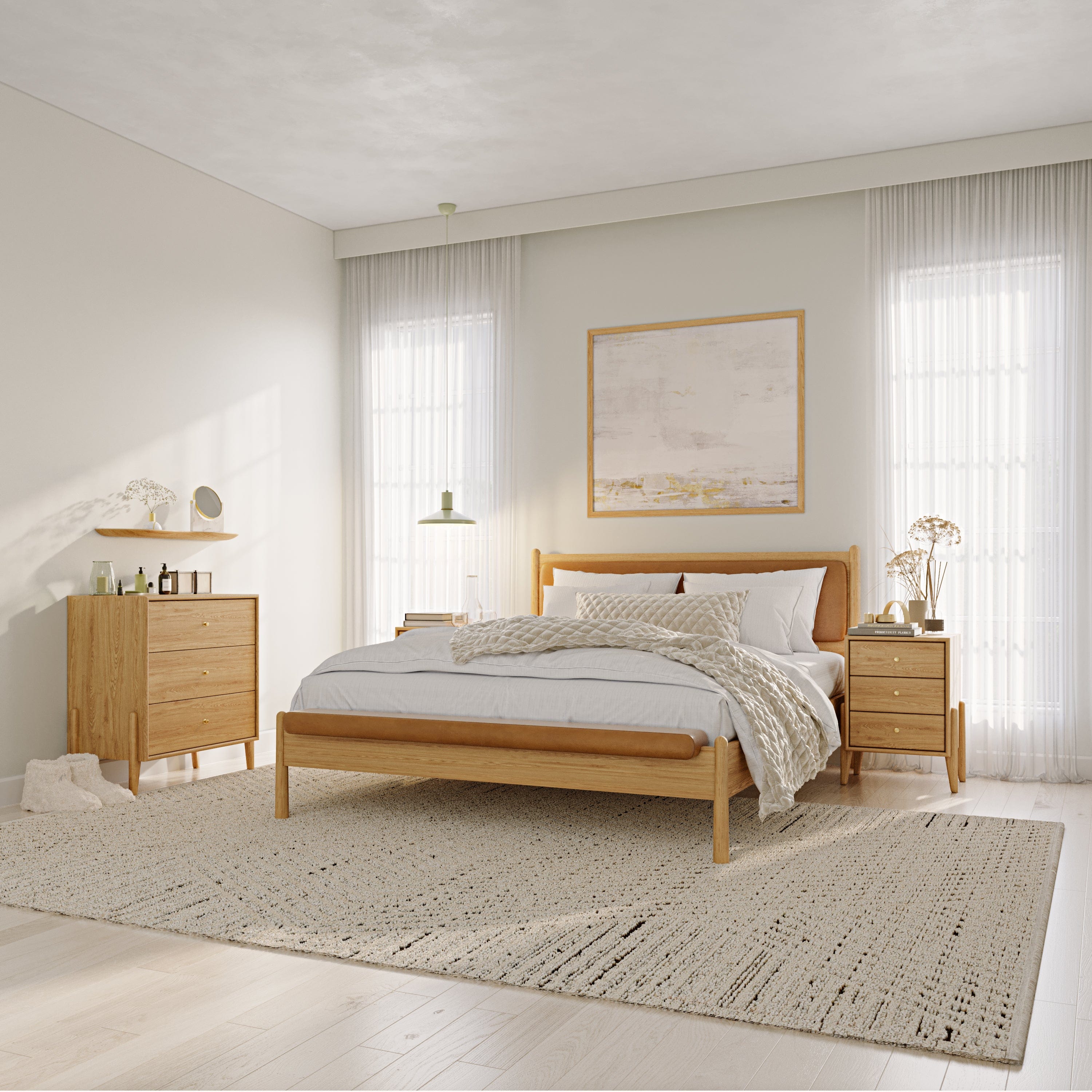 Finn Meşe Karyola 180X200 Deri