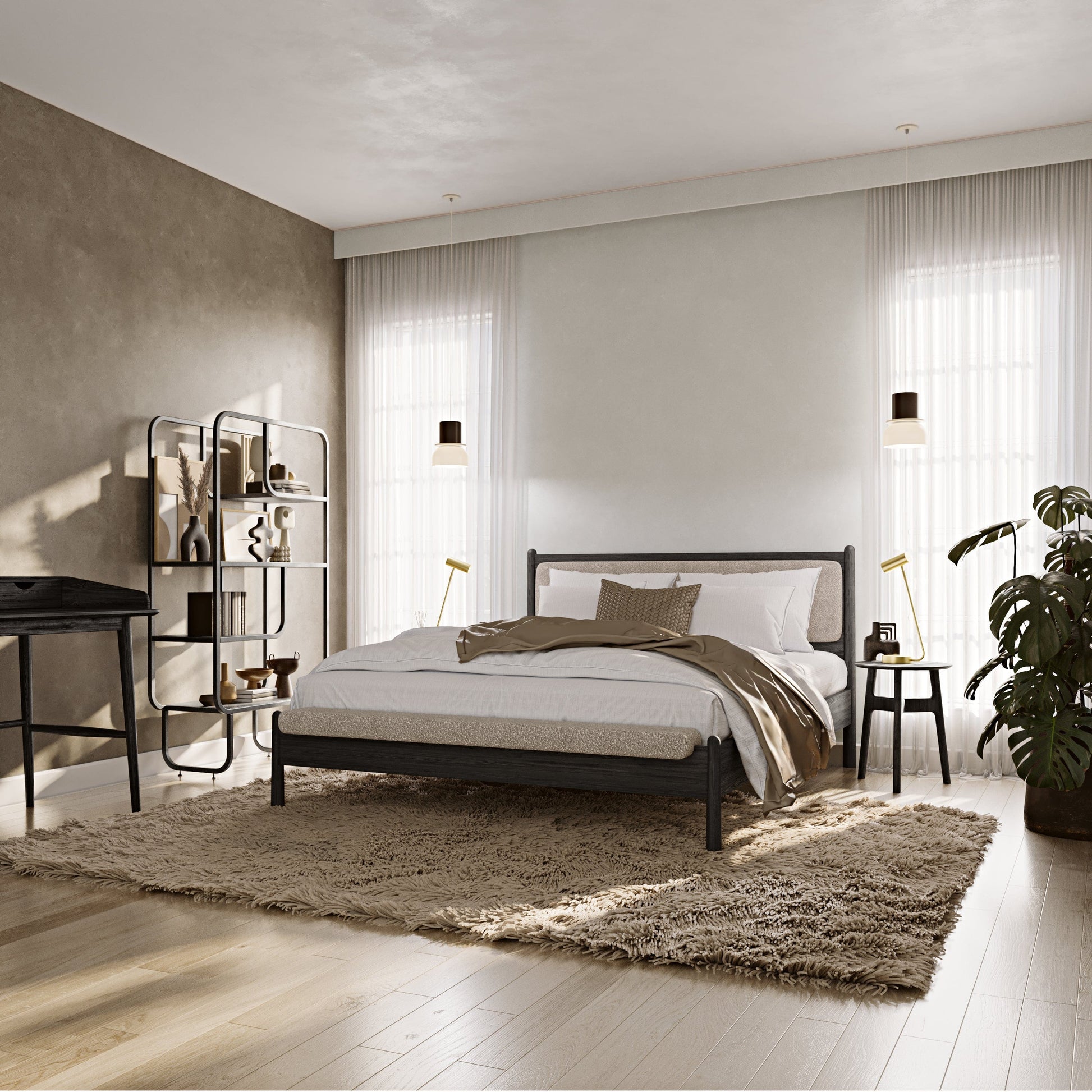 Finn Siyah Karyola 160X200 Bukle Keten