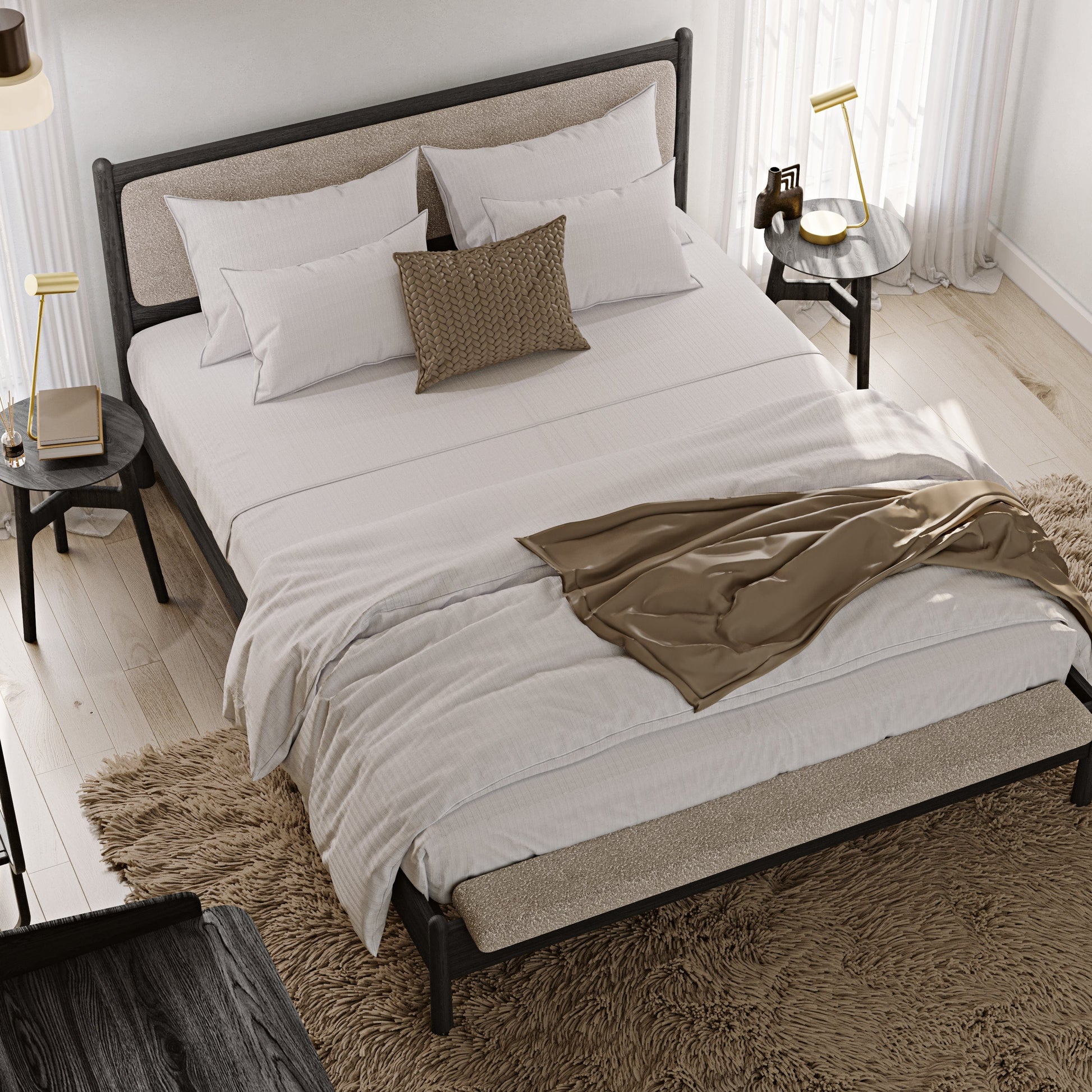 Finn Siyah Karyola 160X200 Bukle Keten