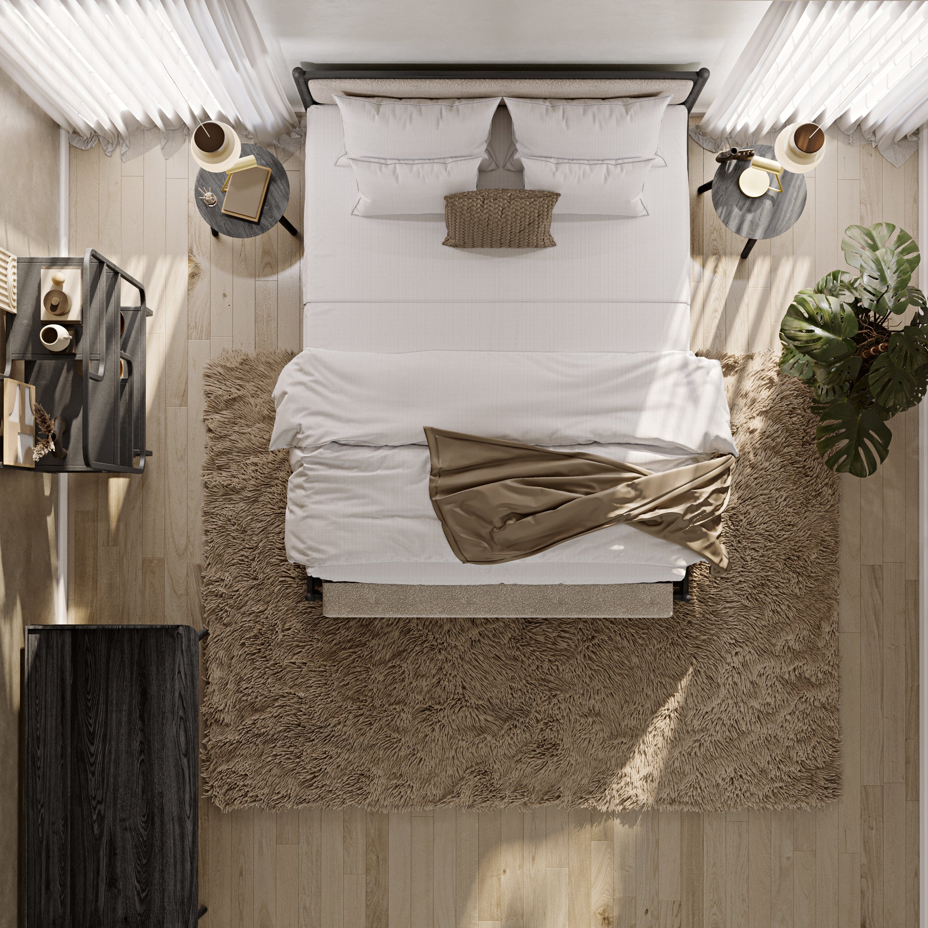 Finn Siyah Karyola 160X200 Bukle Keten