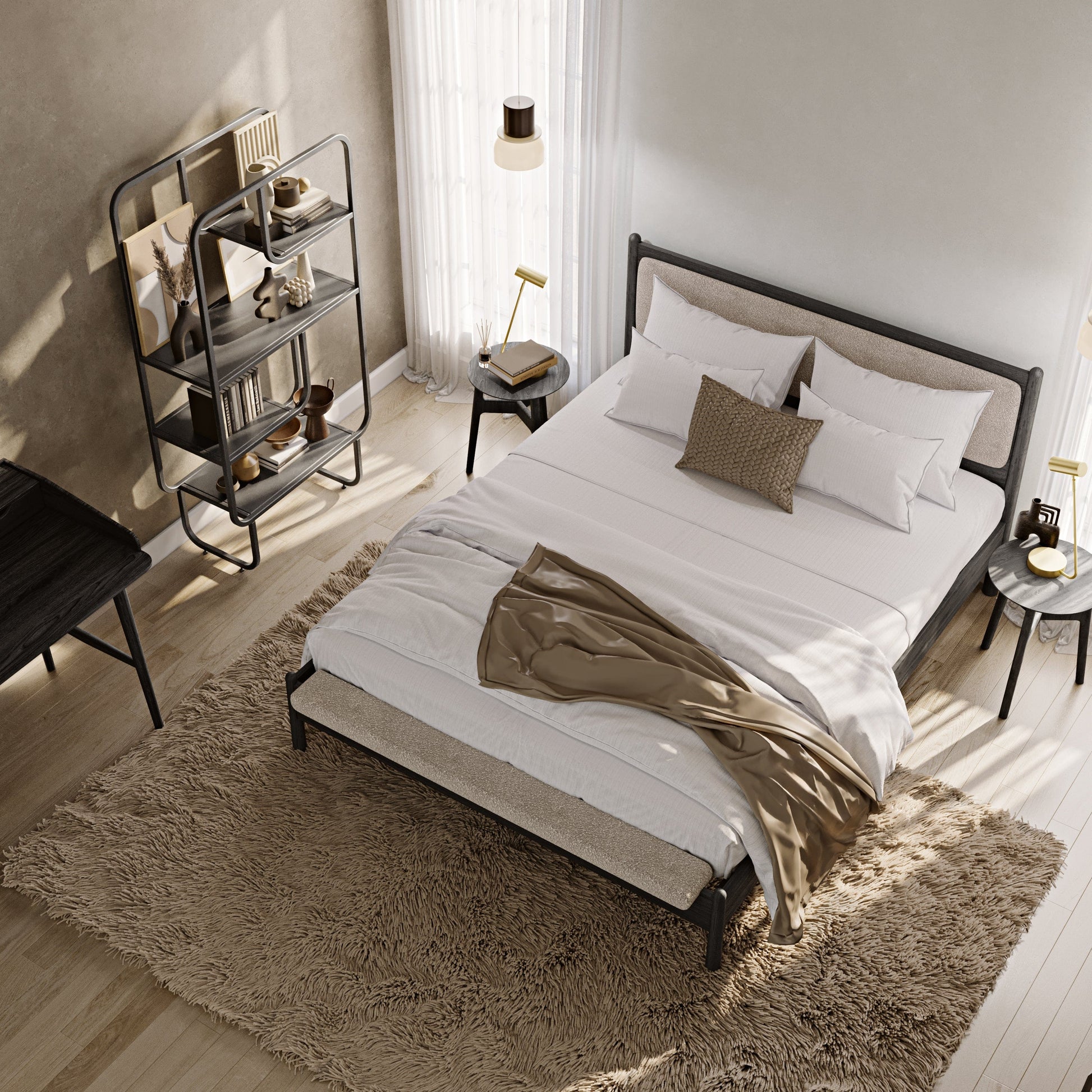 Finn Siyah Karyola 160X200 Bukle Keten