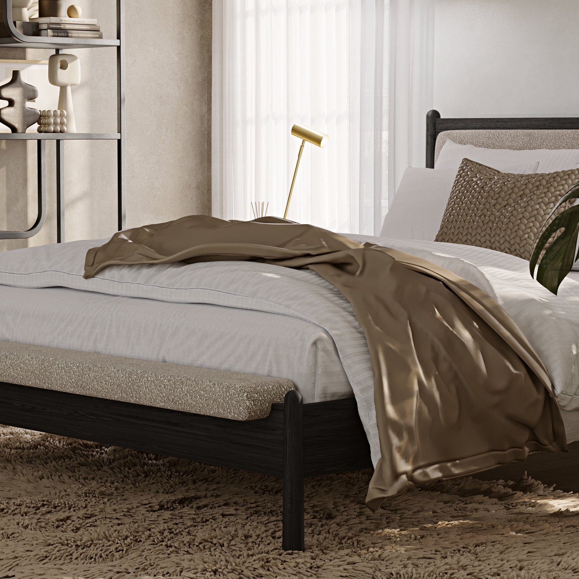 Finn Siyah Karyola 160X200 Bukle Keten